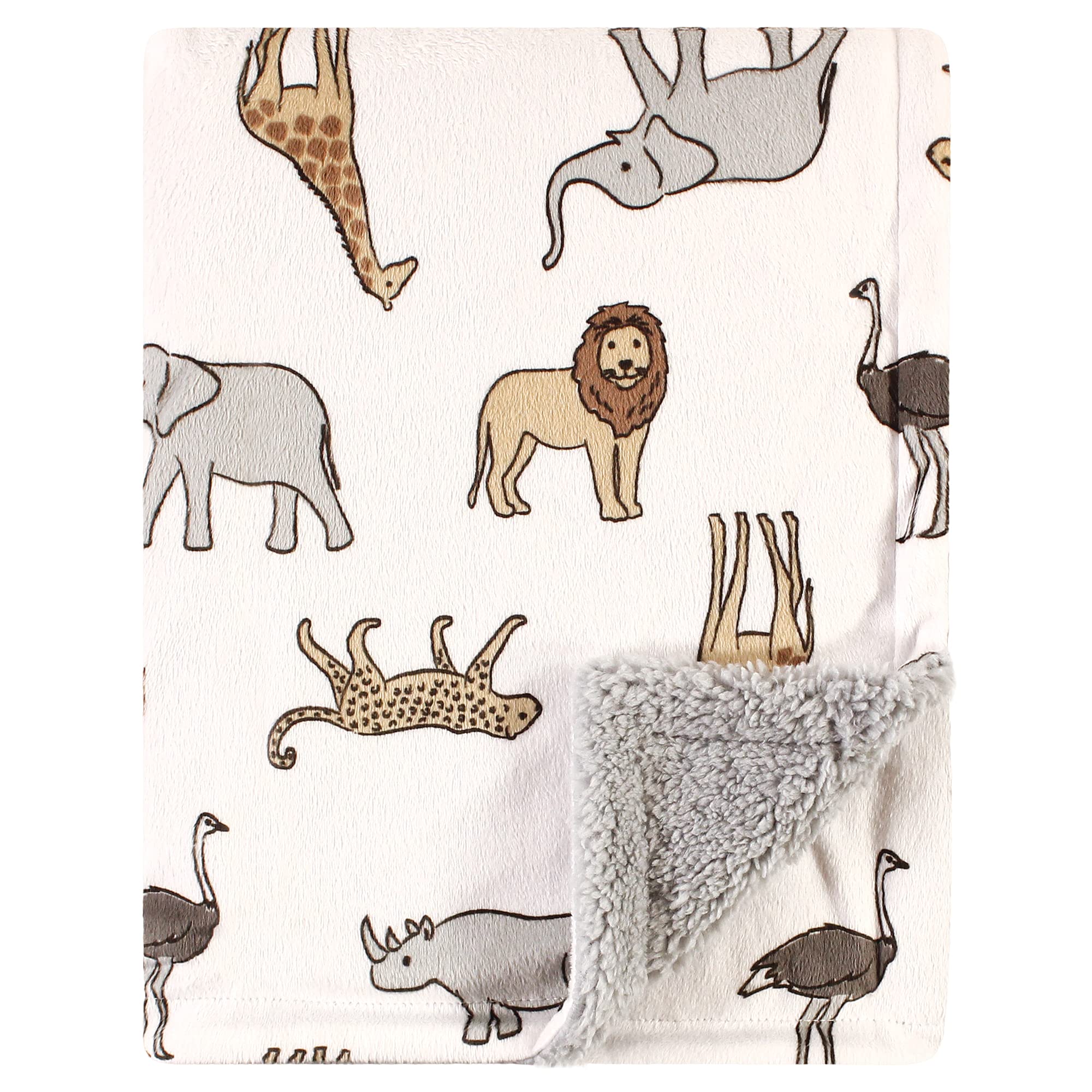 Hudson Baby Unisex Baby Plush Mink and Sherpa Blanket, Modern Neutral Safari, One Size
