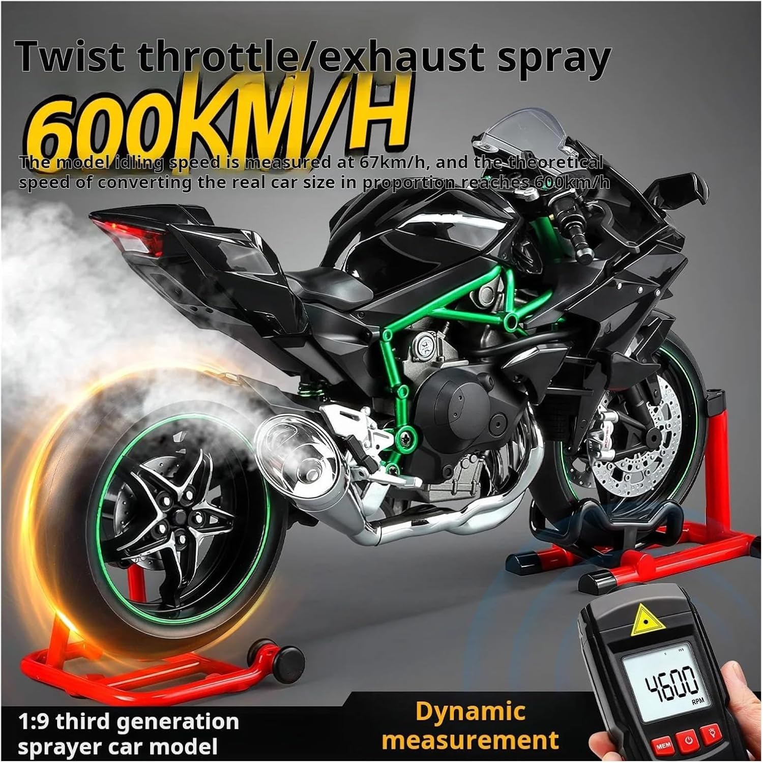 HASCBUYC 1:9 Compatible with H2R Scale Spray Third-Generation Locomotive Model Kawasaki Motorcycle Alloy Diecast Sound &Light Gift Collectibles