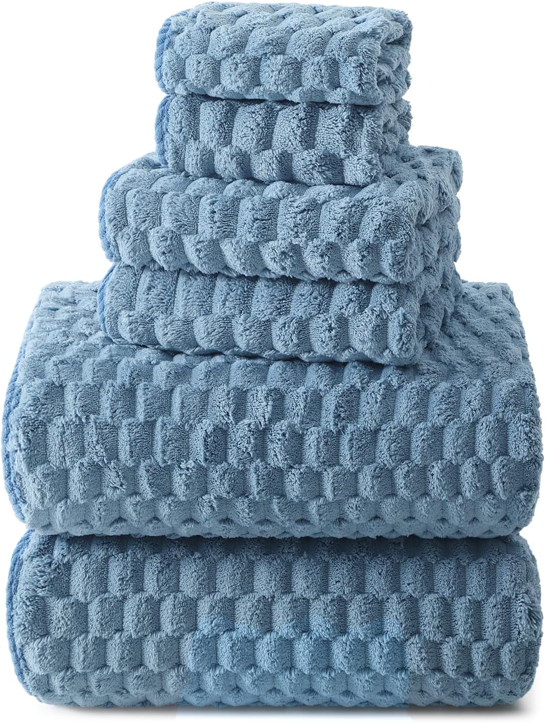 REDKISS Blue Microfiber Bath Towels Set of 6-35x70 Inches Oversized Bath Sheets, Extra Large Bath Towels Set of 6 for Adults, Super Soft Waffle Microfiber Shower Towels for Bathroom Hotel Towel