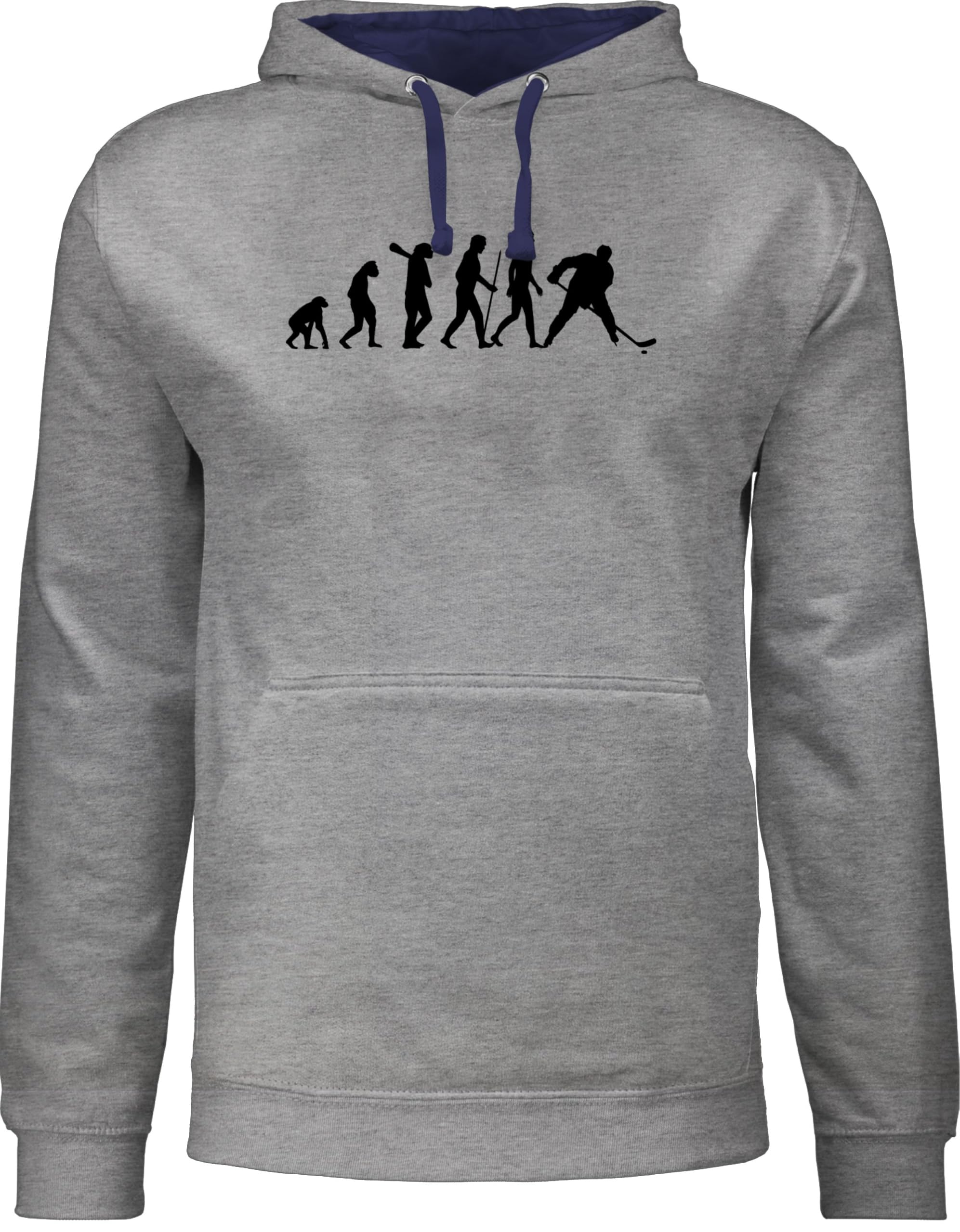 Pullover Herren Frauen Hoodie Kontrast zweifarbig - Eishockey Evolution - L - Grau meliert/Navy Blau - geschenk hockey eishockey-evolution pulli für eishockeyfans hoodies ice entwicklung hoody fans