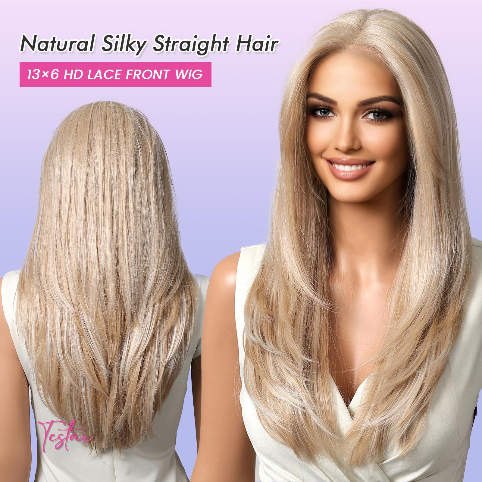 Perruque Mi-longue Blonde Clair Pour Femmes - Longueur 50 Cm - Synthétique Droite - Neuf Avec étiquettes