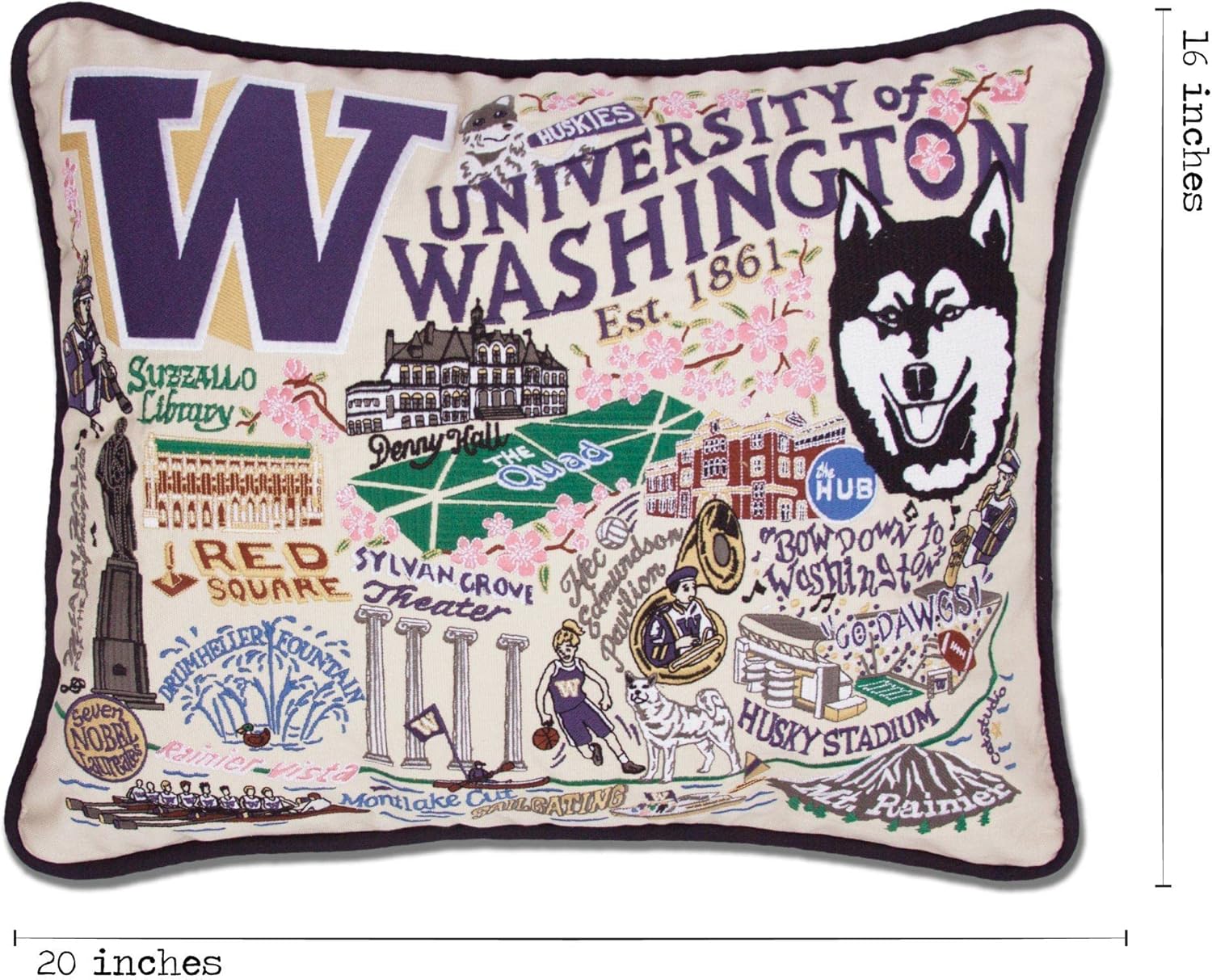 Catstudio University of Washington Collegiate Embroidered Decorative Throw Pillow