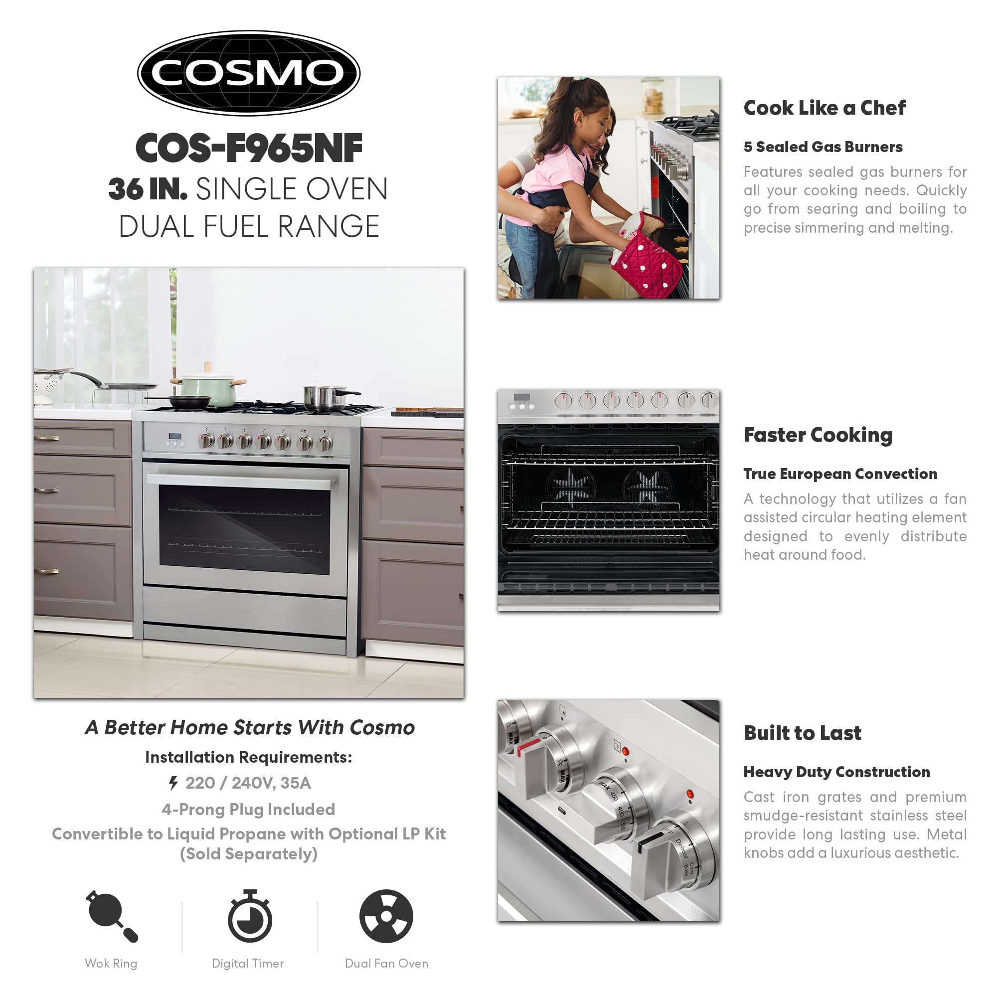 Cosmo COSF965NF 36 pulgadas Cocina de combustible dob...B07FWRTVYZ