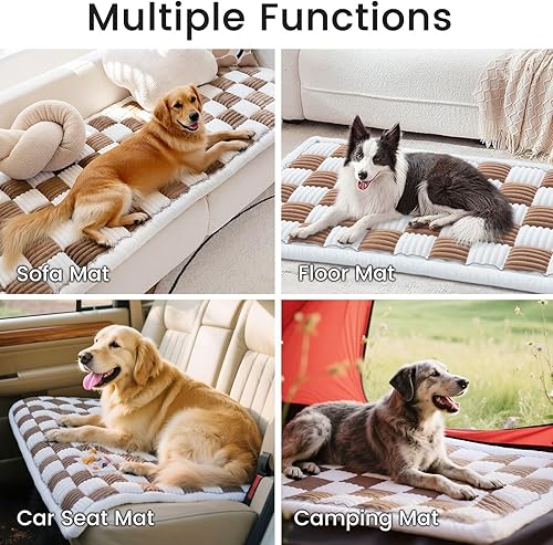 Miniatura 2 de LiveGo Funda de sofá divertida mágica para sofá, funda protectora de algodón para jardín, a cuadros, color crema, cuadrada, grande, para mascotas,