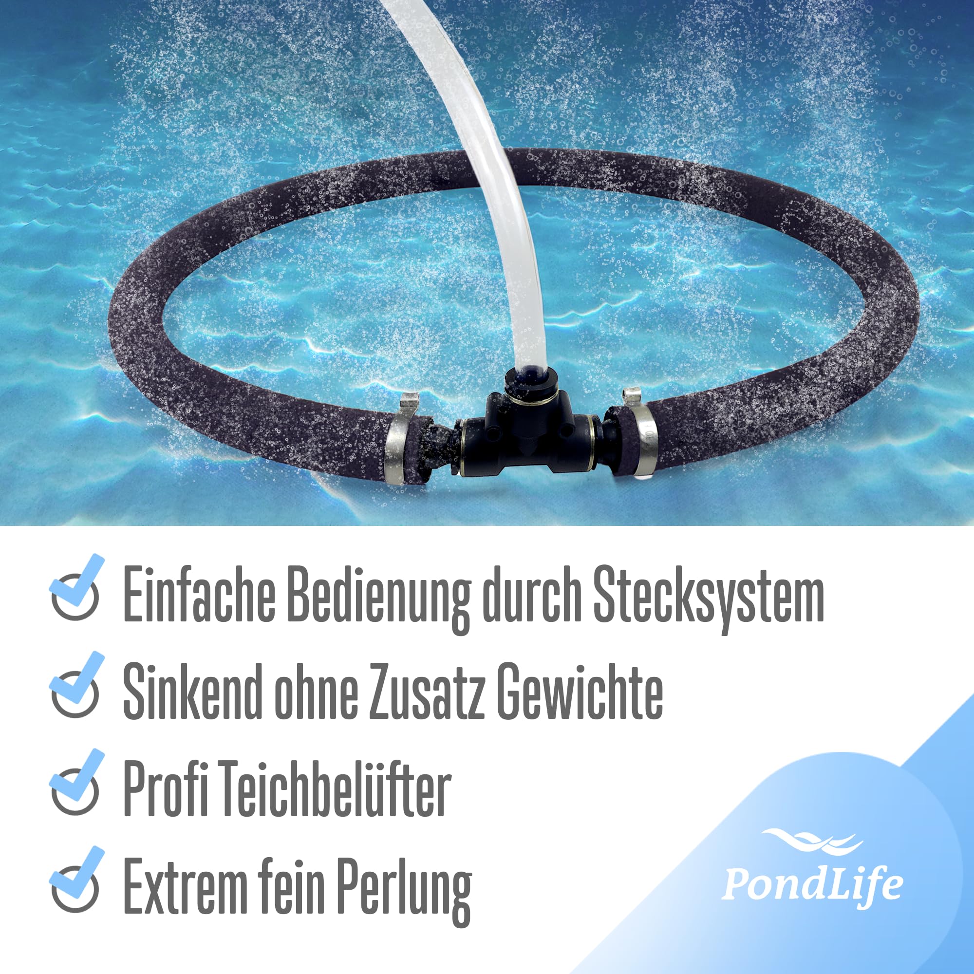 Pondlife Japan Belüfterring für Koi Teich, Ø 50 cm, Teichbelüfter mit Luftschlauch, Sauerstoffzufuhr und Belüftung, Teich Zubehör