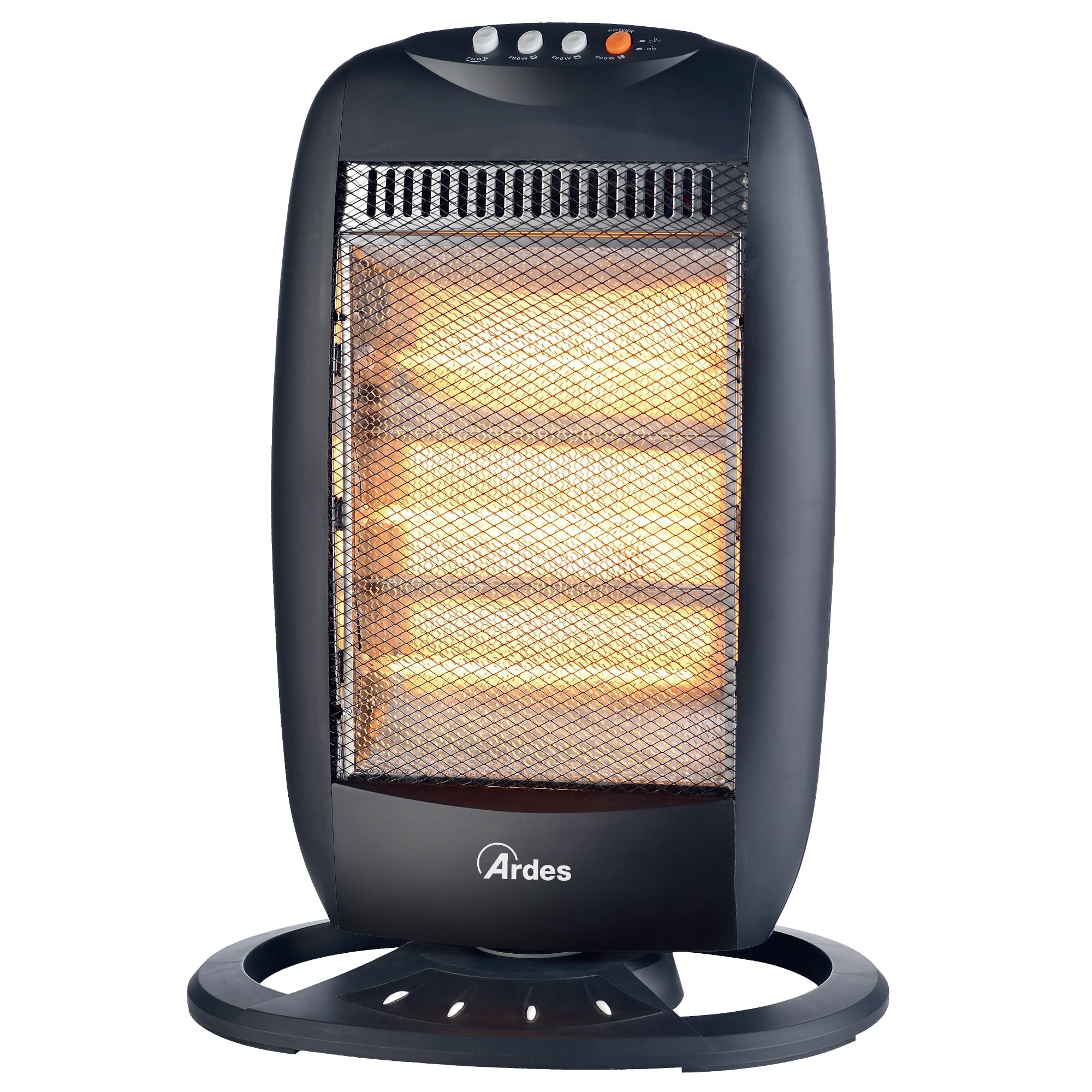 ARDES HALO 12 AR454B Stufa elettrica alogena 1200 W con 3 livelli | oscillazione orizzontale e copertura 40 m³, termoventilatore a basso consumo per uso domestico