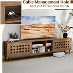 Giantex Mid Century Modern TV Stand for 60-80 Inch TV, Large Entertainment Center w/Storage Cabinet, Basket Weave Wooden Door & Open Compartment, Wood Media Console Table for Living Room Bedroom