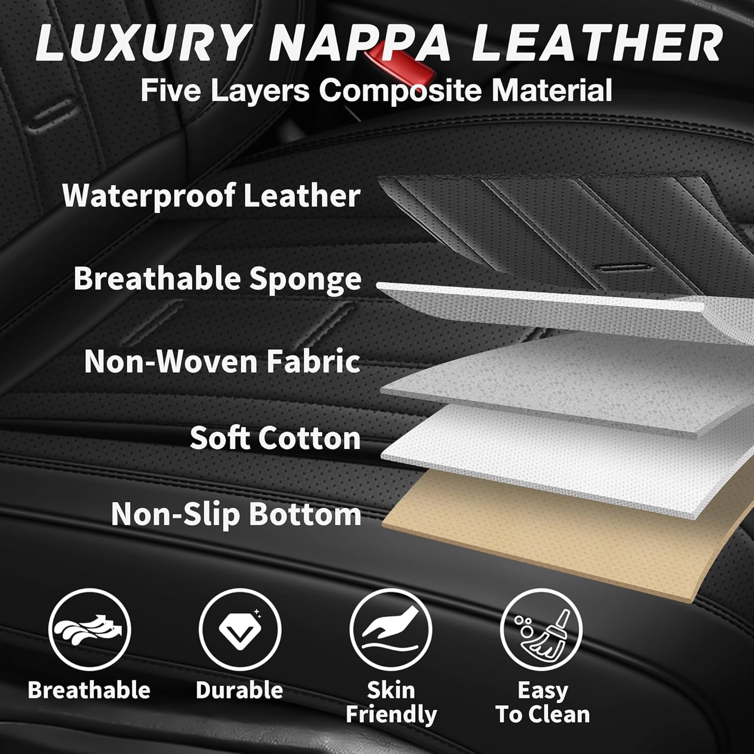 Car Seat Cover for Nissan Kicks 2018-2026 Waterproof Nappa Faux Leather Car Seat Protector Stylish Seat Covers for Car, Non-Slip and Airbag Compatible, Interior Accessories(Black)