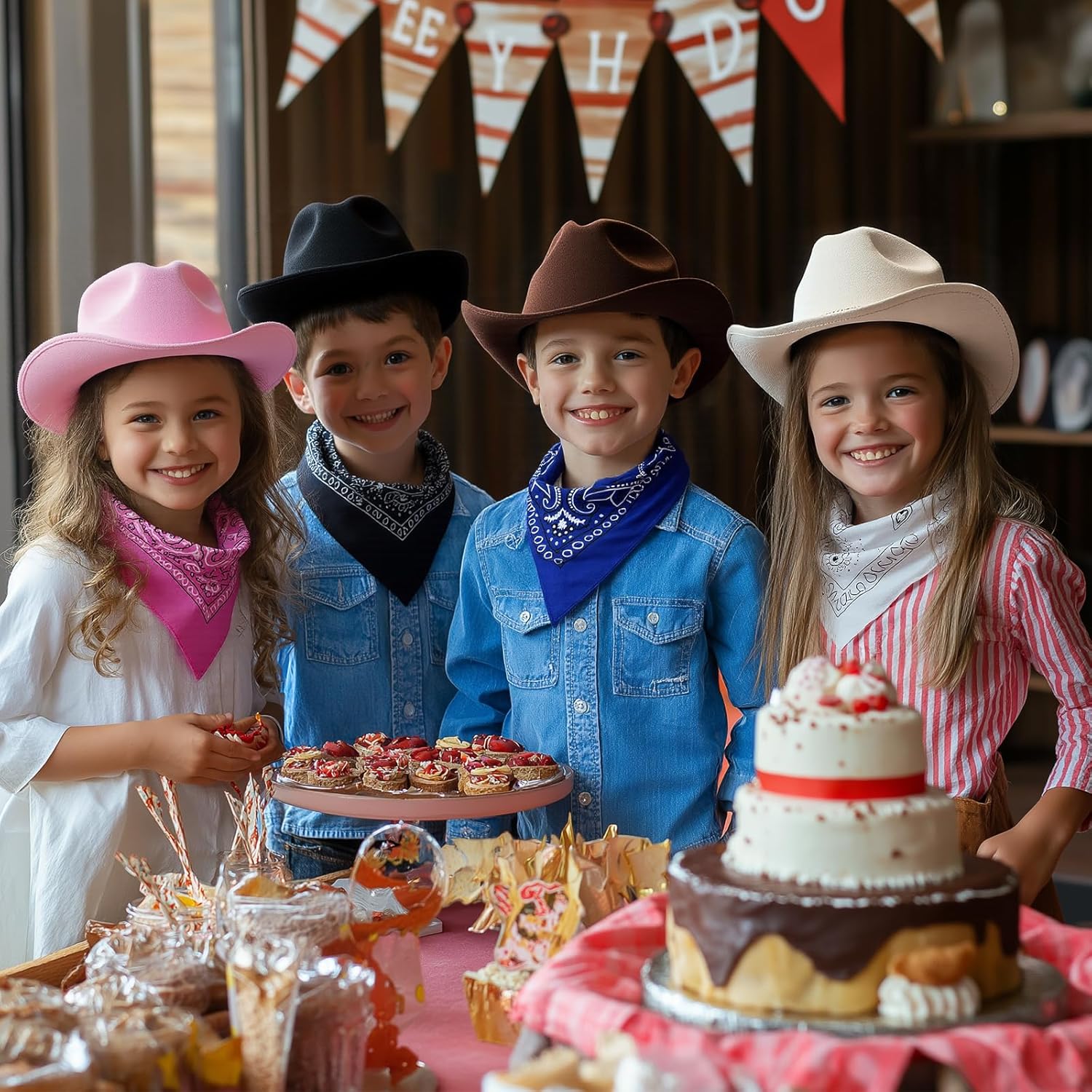 SeptCity Kids Cowboy Hat and Bandana for Age 5-10, Cowgirl Costume Set for Boys and Girls - Image 3