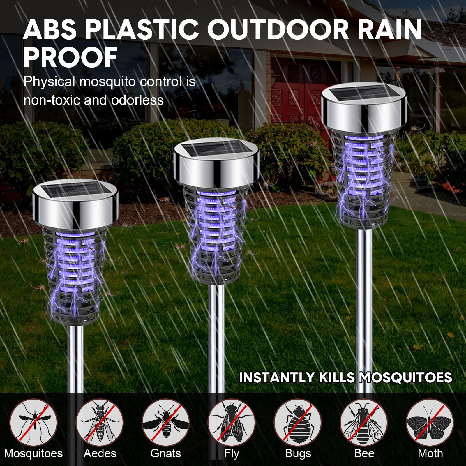 Qualirey 4 Stück Solar Bug Zapper Moskito für den Außenbereich, wasserdicht, LED-Licht, Außenmückenschutz, Killer-Insektenvernichter für drinnen und draußen, Terrasse, Hof