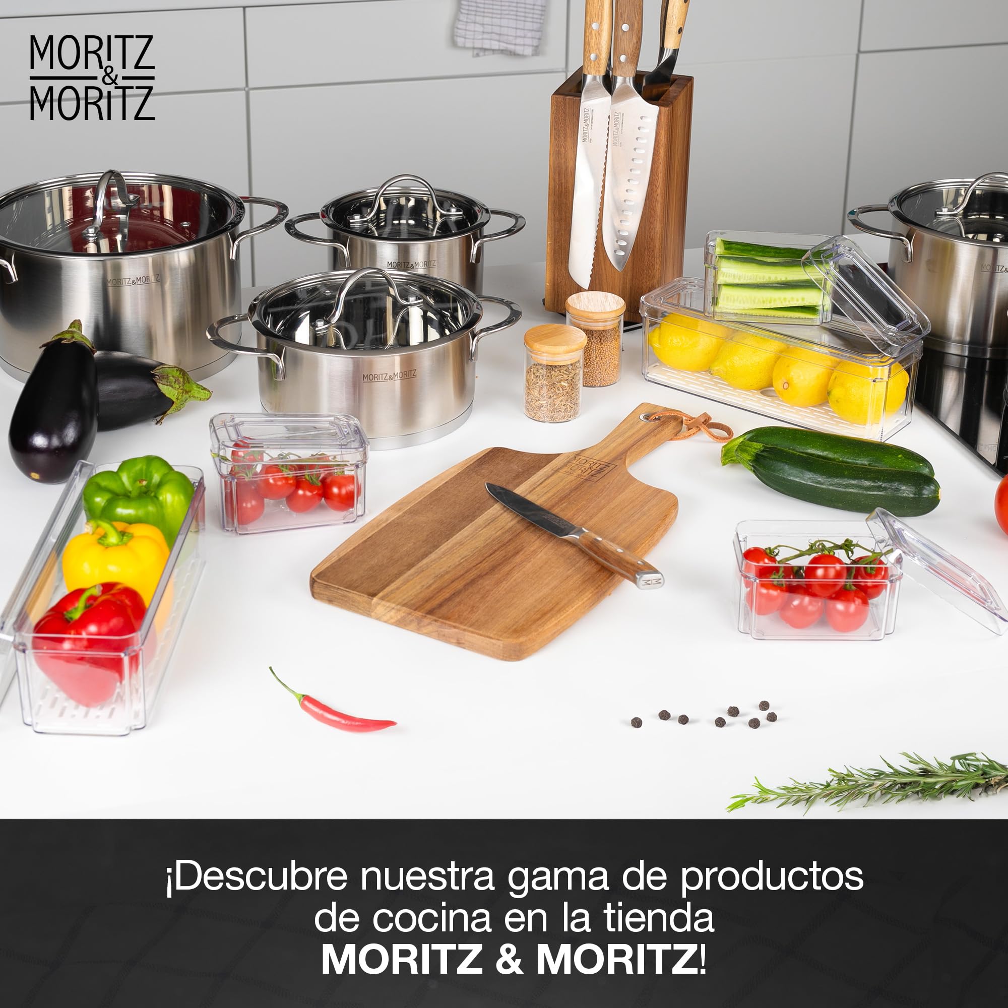 Moritz & Moritz Juego de 10 organizadores para frigorífico con tapa, apilables, transparentes, resistentes, para cocina, armario o cajón