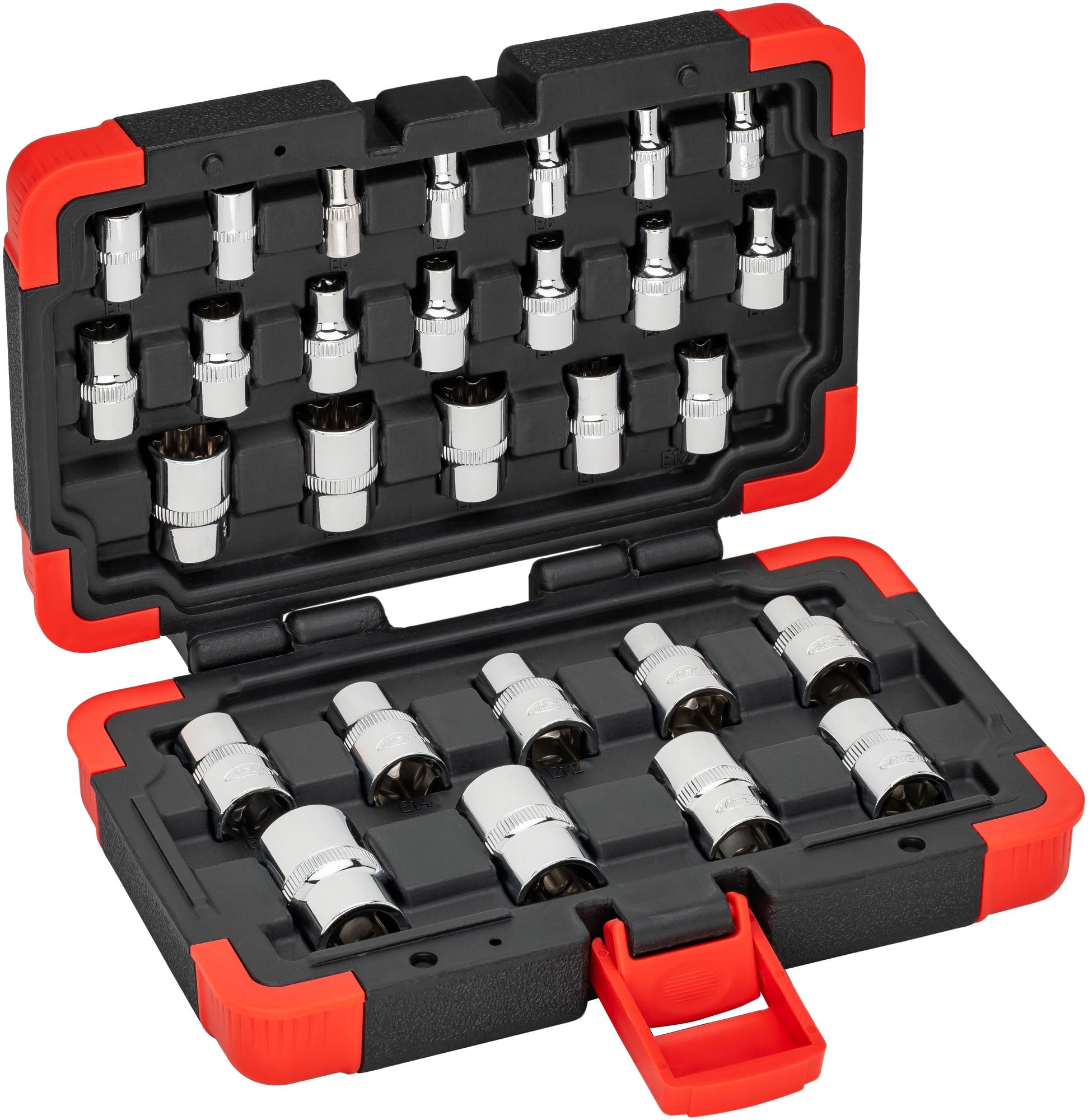 ViGOR Torx Socket Set 28-Piece 1/4 Inch (6.3 mm), 3/8 Inch (10 mm), 1/2 Inch (12.5 mm), Square, Torx, V2687N