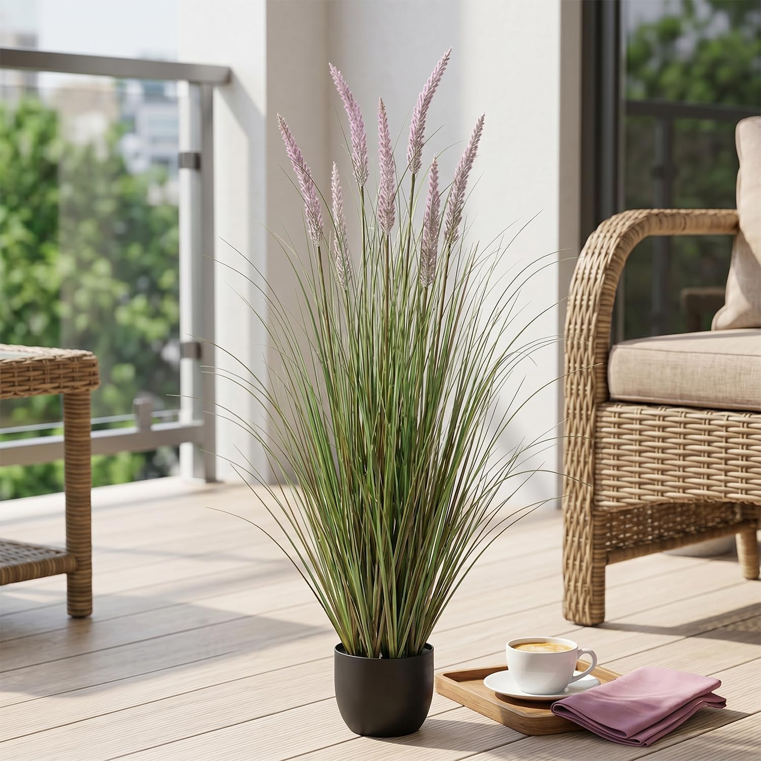 Artificial Cattail Reed Grass 3ft-2 Set, Fake Onion Grass Plants | Green Mixed Faux Tall Grass Indoor Outdoor Decor, Home Patio Porch Wedding Hotel Office Table Counter Window, Gift Choice