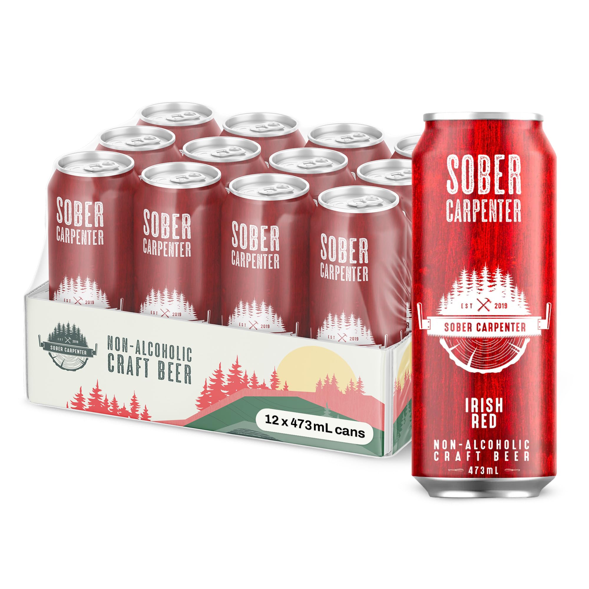 SOBER CARPENTER - Irish Red Ale Non Alcoholic Beer Ideal Craft Beer for Any Occasion Non Alcoholic Spirits & Alcohol Alternative Low Calorie Drink with 60 Calories & 24 IBU Pack of 12 (16 oz Ea)