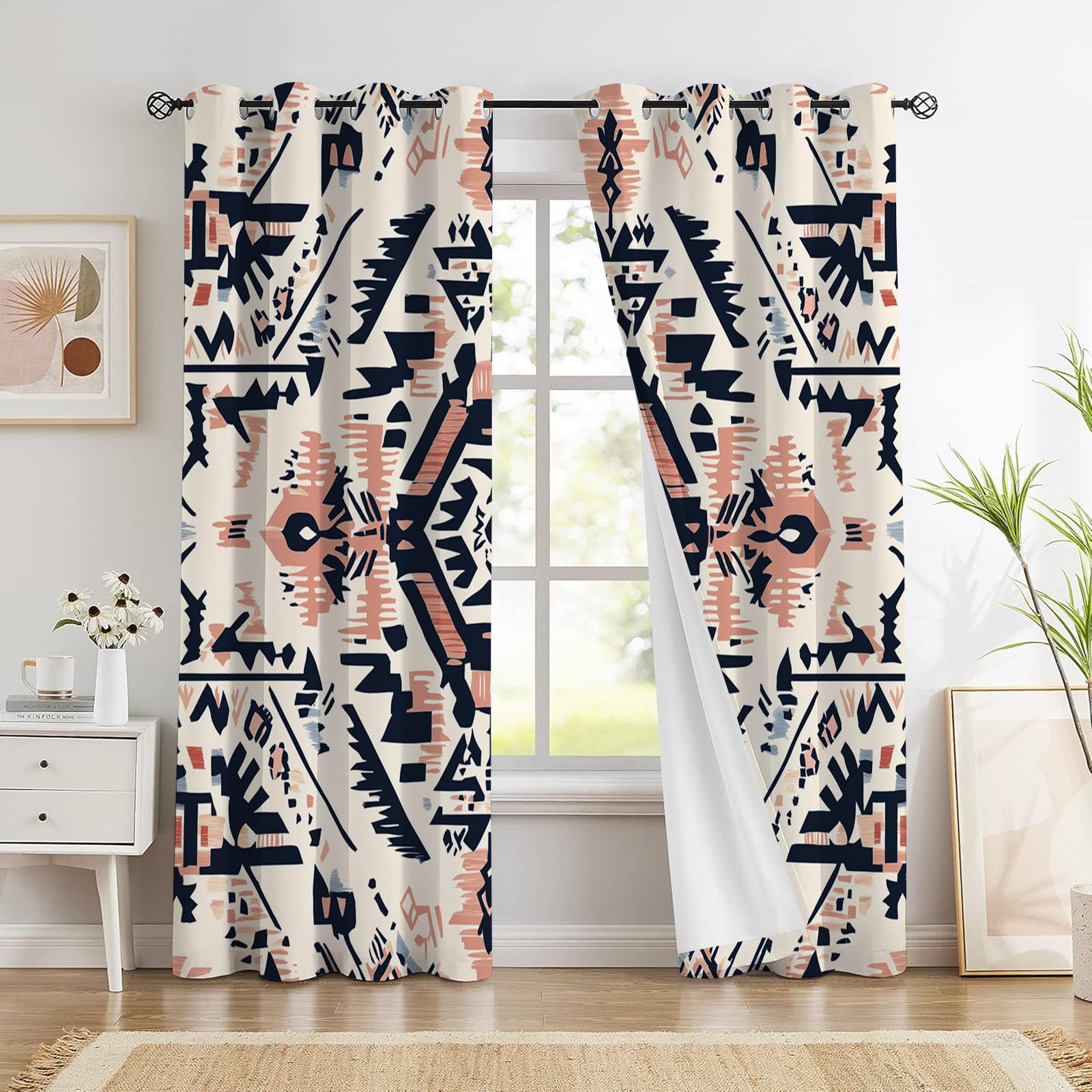 Opacas Cortinas Salon Modernas 2 Piezas 140 x 260 cm, Estilo Retro Étnico Cortinas Térmicas Aislantes Frío Calor y para Dormitorio, Salón y Cocina con Ojales