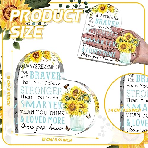 Vista 8 de Yulejo Regalos de agradecimiento para profesores de acrílico para mujeres, suculentas, letrero de corazón de agradecimiento, inspirador de fin