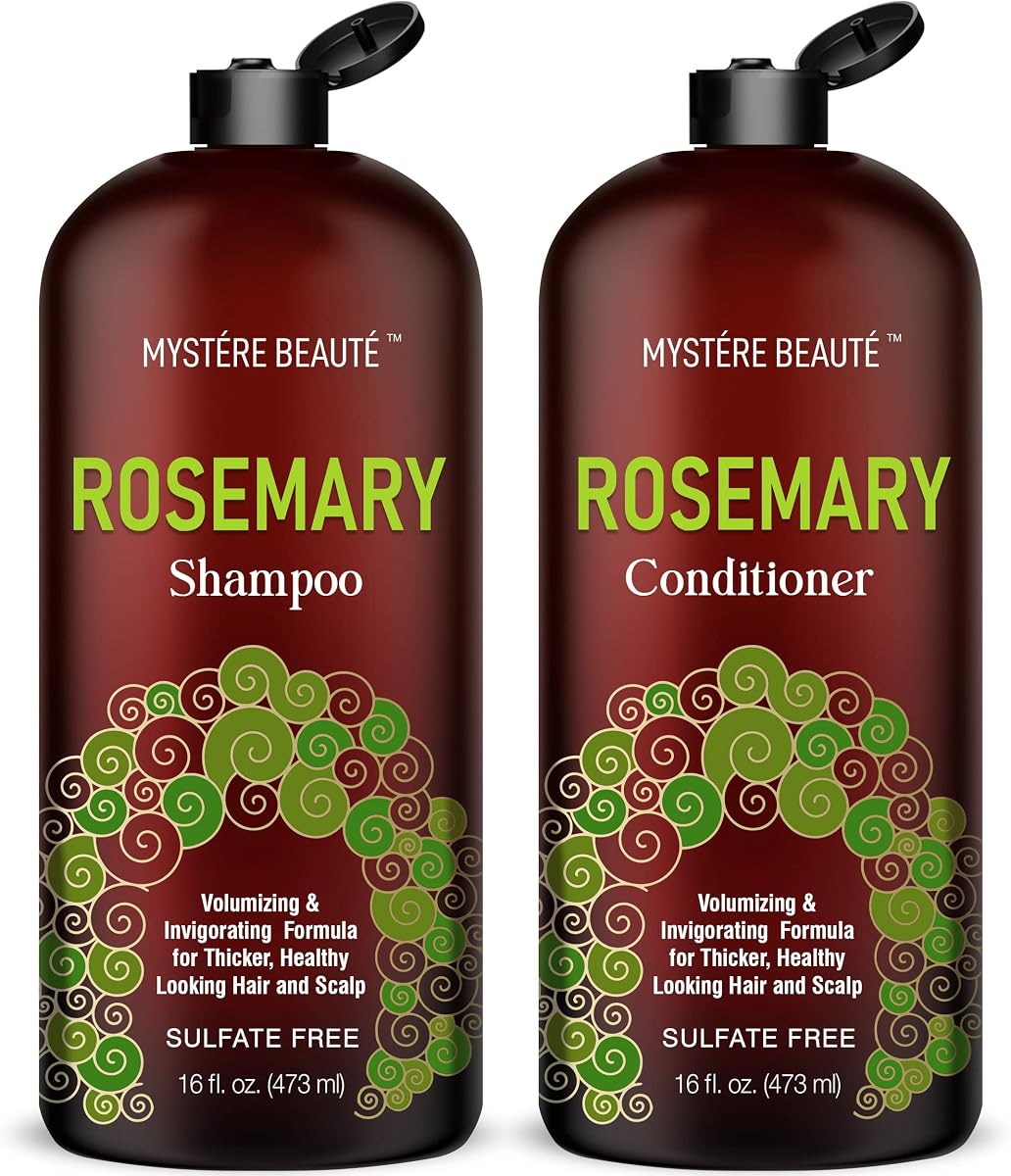 Rosemary Shampoo and Conditioner Set for Hair Growth - 16 fl oz Each | Sulfate Free Formula with Biotin Keratin & Argan Oil - Helps Strengthen Thinning Hair for Men & Women - MYSTÈRE BEAUTÉ