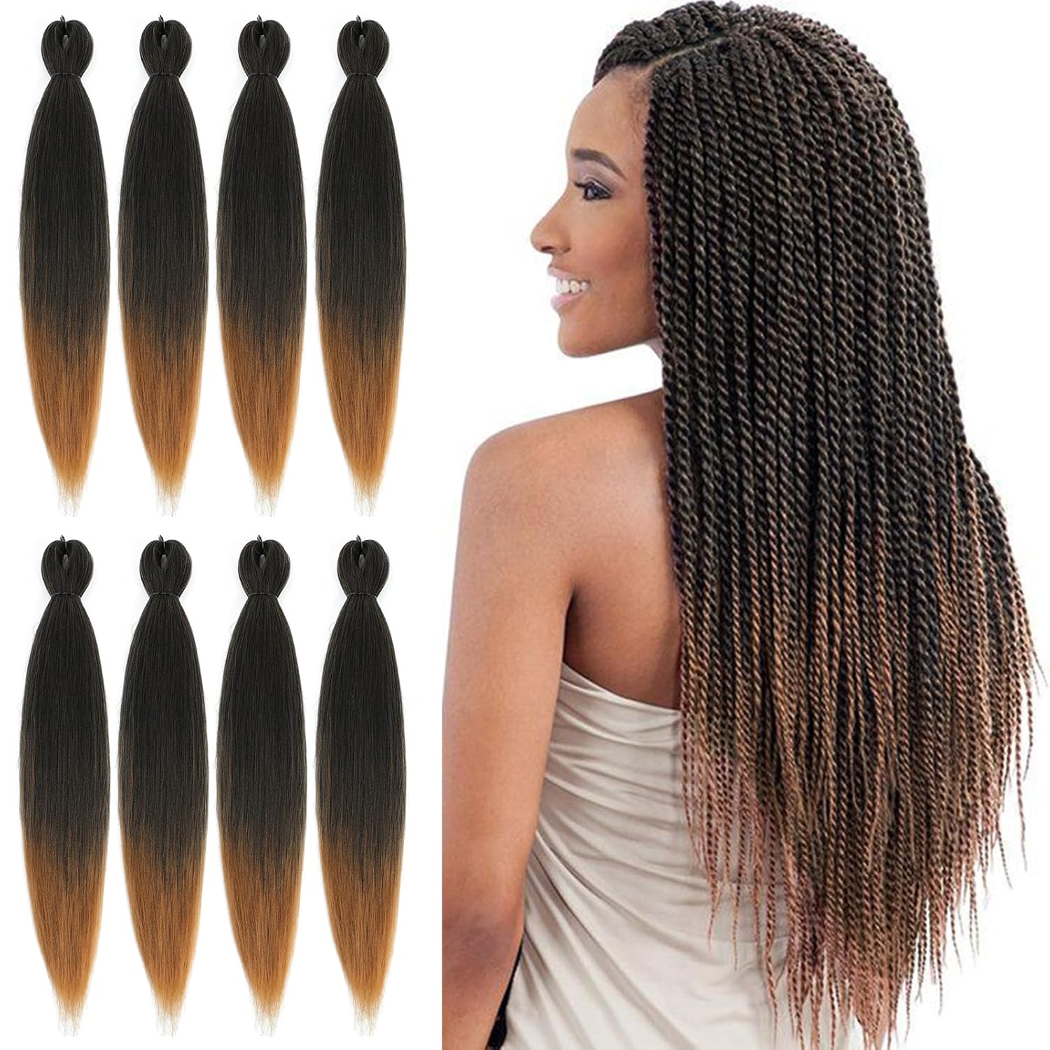 Braiding Hair Pre Stretched Long Pre Stretched Braiding Hair Extensions Braiding Hair Pre Stretched 22 Inch 8 Packs Synthetic Braiding Hair Extensions For Braids (22inch,T30)