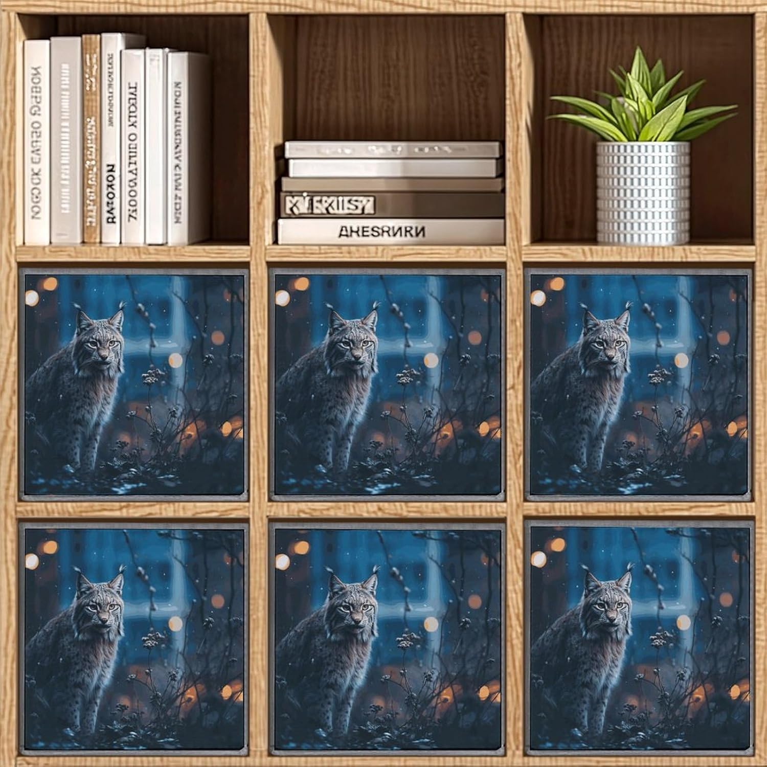 Female Lynx Storage Cubes Set of 6 Storage Bins with Handles Collapsible Storage Basket Fabric Storage Box for Shelves Large Closet Shelf Organizer for Organization 11 Inch