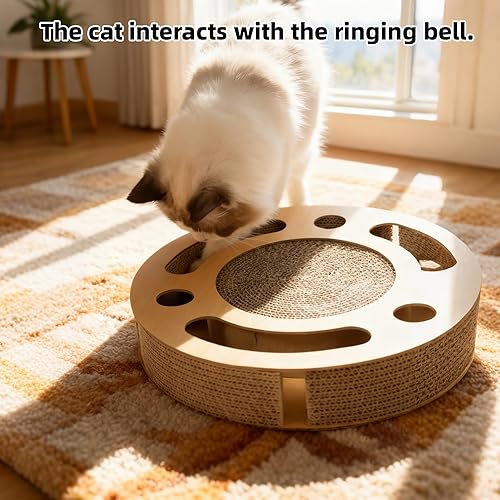 Miniatura 5 de YUNIQUE Rascador de juguete para gatos de interior, rascador redondo con bola de campana