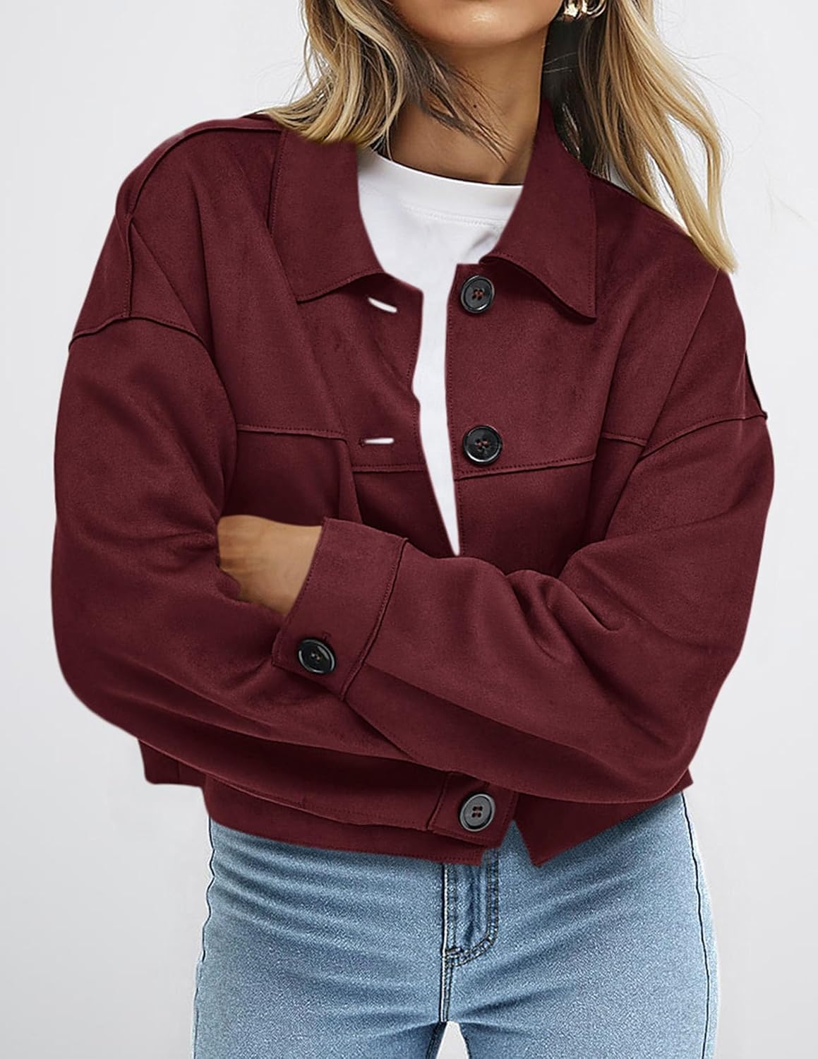 PRETTYGARDEN Women's Faux Suede Cropped Jacket Casual Lightweight Fall Fashion 2026 Winter Coats Outerwear Trendy Clothes - Image 3