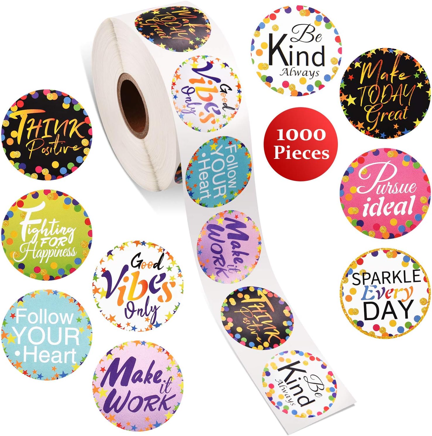 1000 Pieces Confetti Positive Sayings Stickers Colorful Positive Quote Stickers Removable Confetti Stickers Self Adhesive Roll Stickers for Classroom Bulletin Board