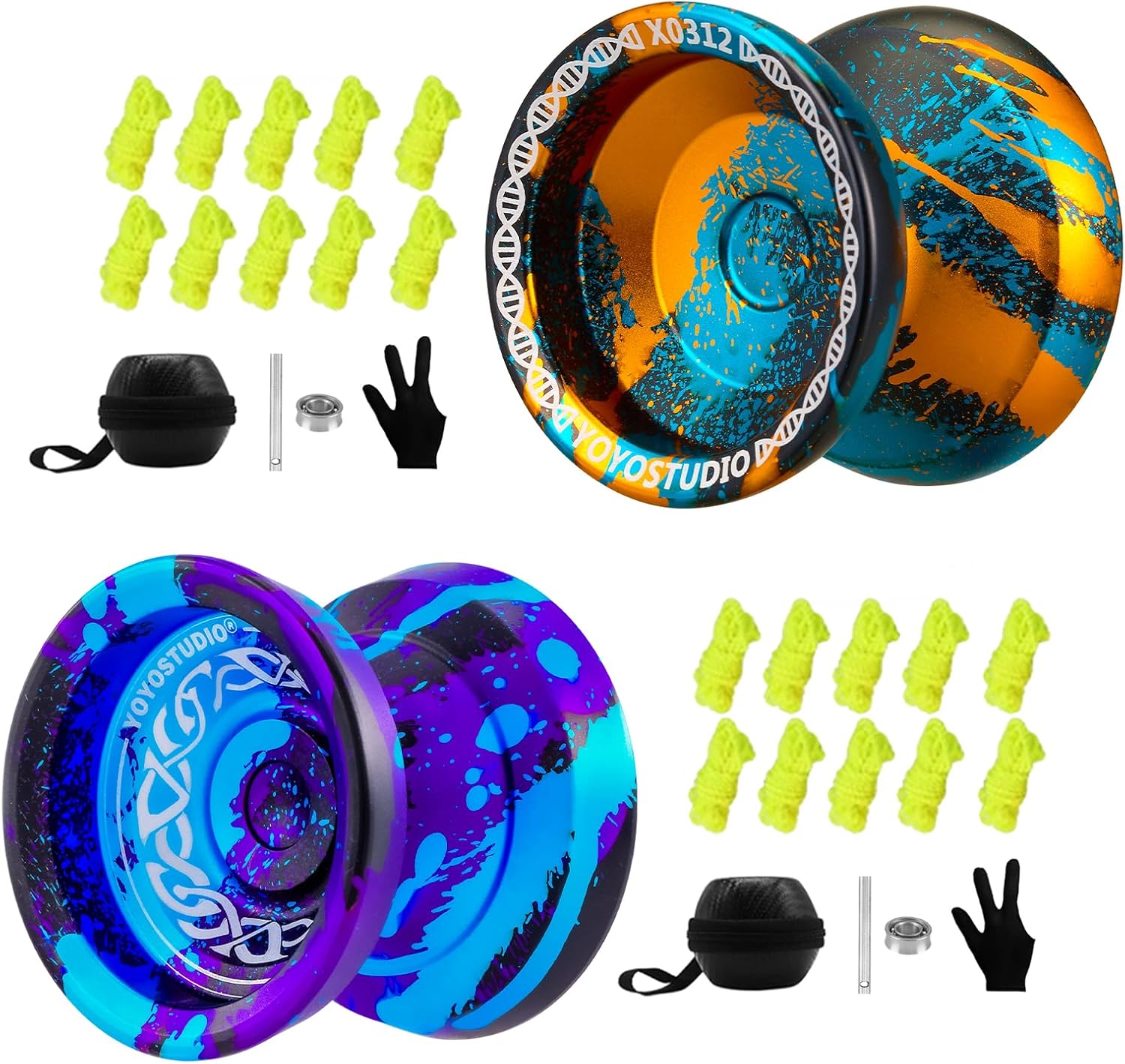 Pack of 2 Yoyos - YOYOSTUDIO X0312 Yoyo Black Blue Orange + F25 Yoyo Black Blue Purple