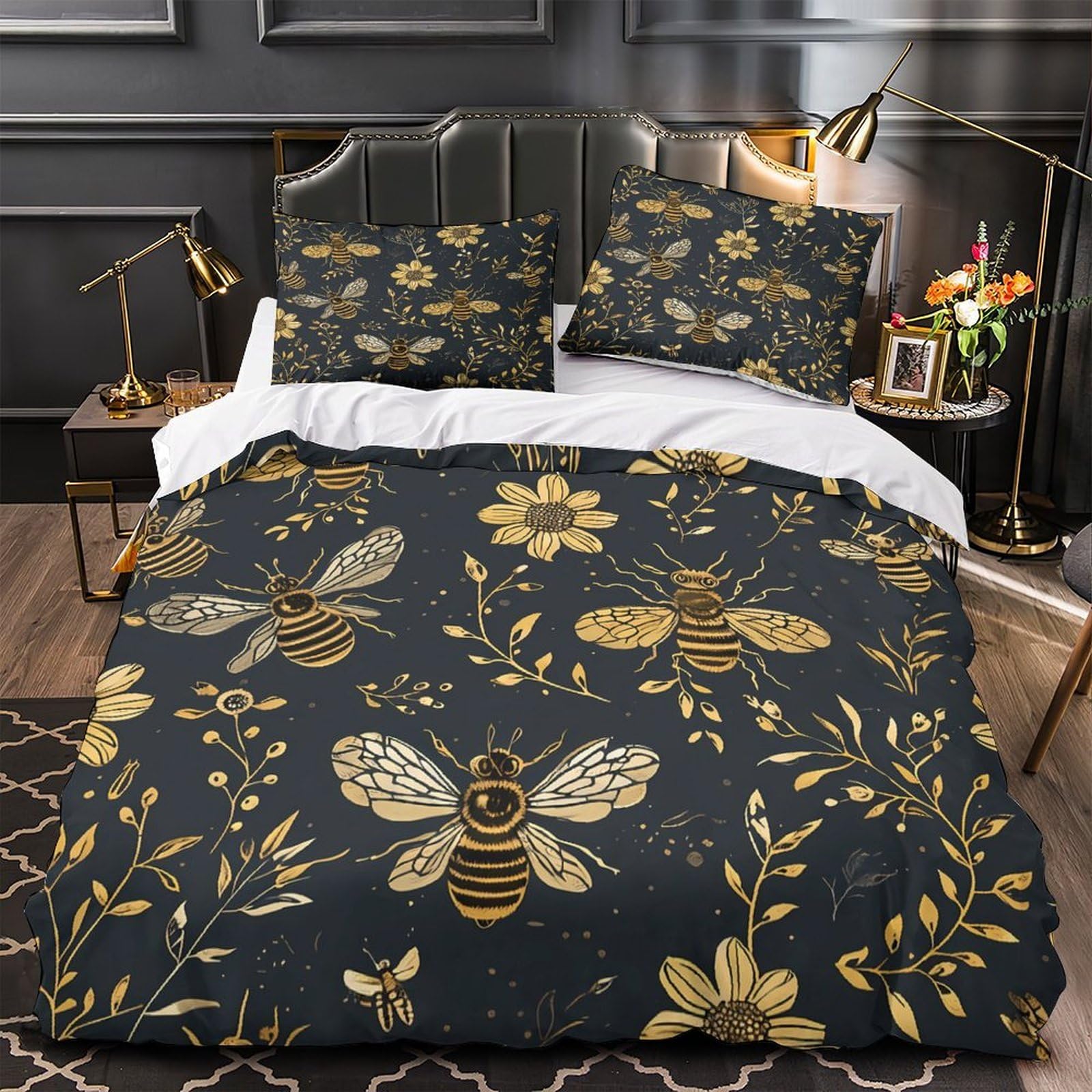 Parure de lit garçon 140x200 super douce housse couette abeilles