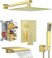 Vista 13 de Juego de Grifo de Ducha, Sistema de Ducha con Regadera de Lluvia de 12 Pulgadas y Regadera Manual, Juego de Regadera de Alta Presión Montada