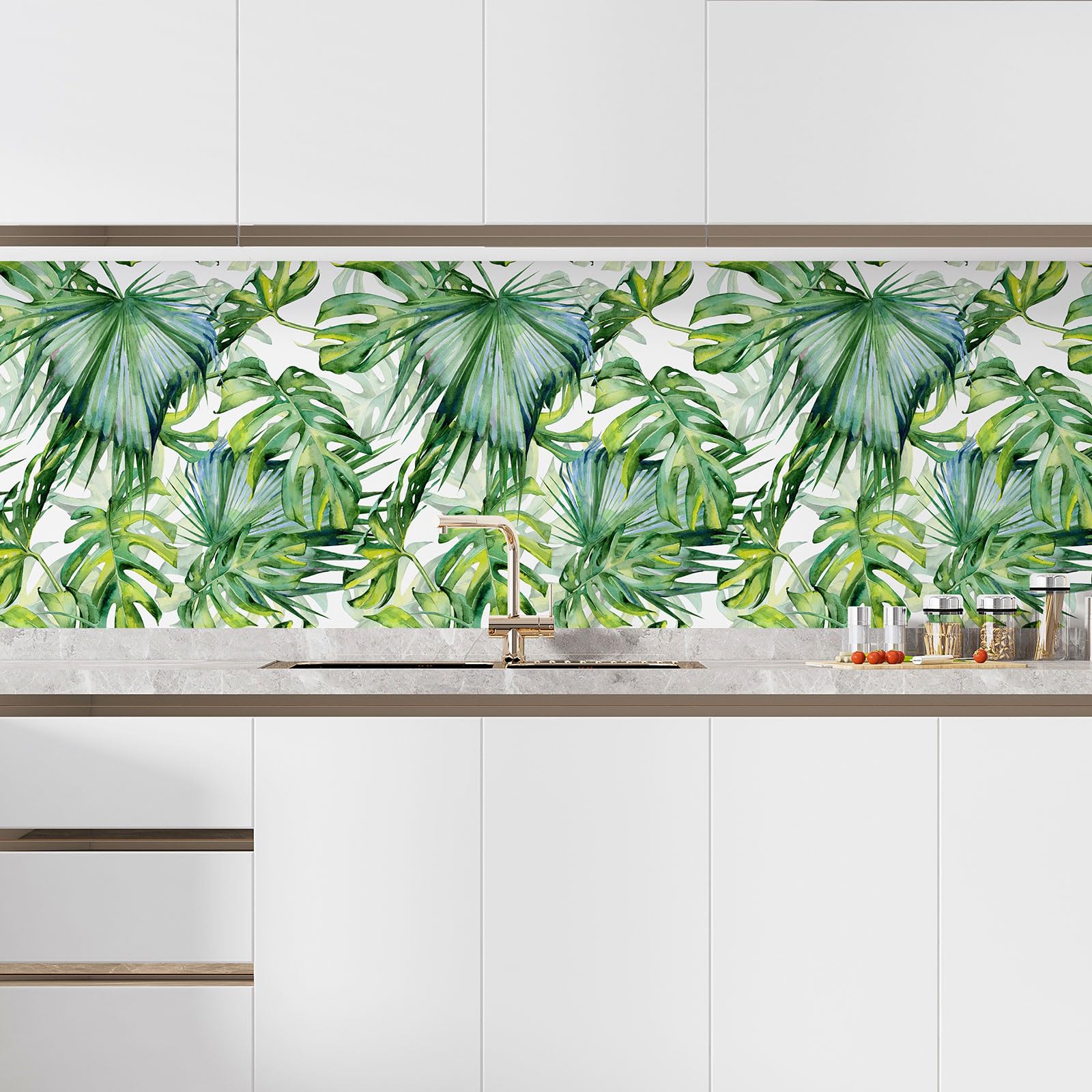 Lumalea Adesivo adesivo per cucina, motivo: fiori tropicali 3617681218784, adesivo + protezione lucida, 90 x 90 cm