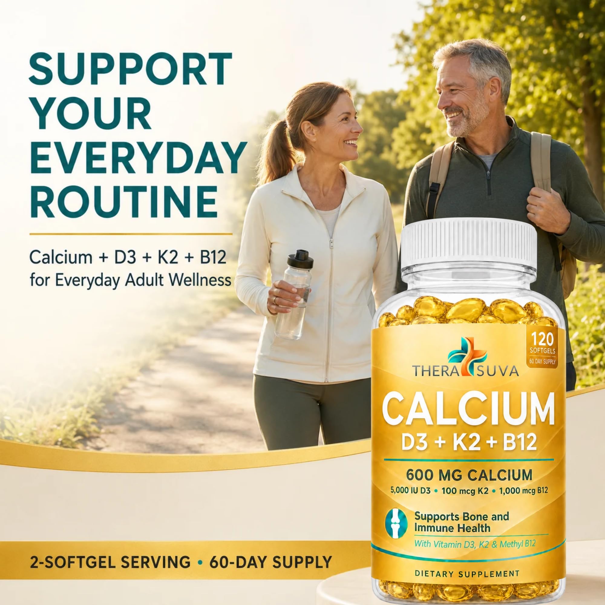 Extra Strength 4-in-1 Calcium 600mg + D3 + K2 + B12, 120 Veggie Softgels — Amazon image 2