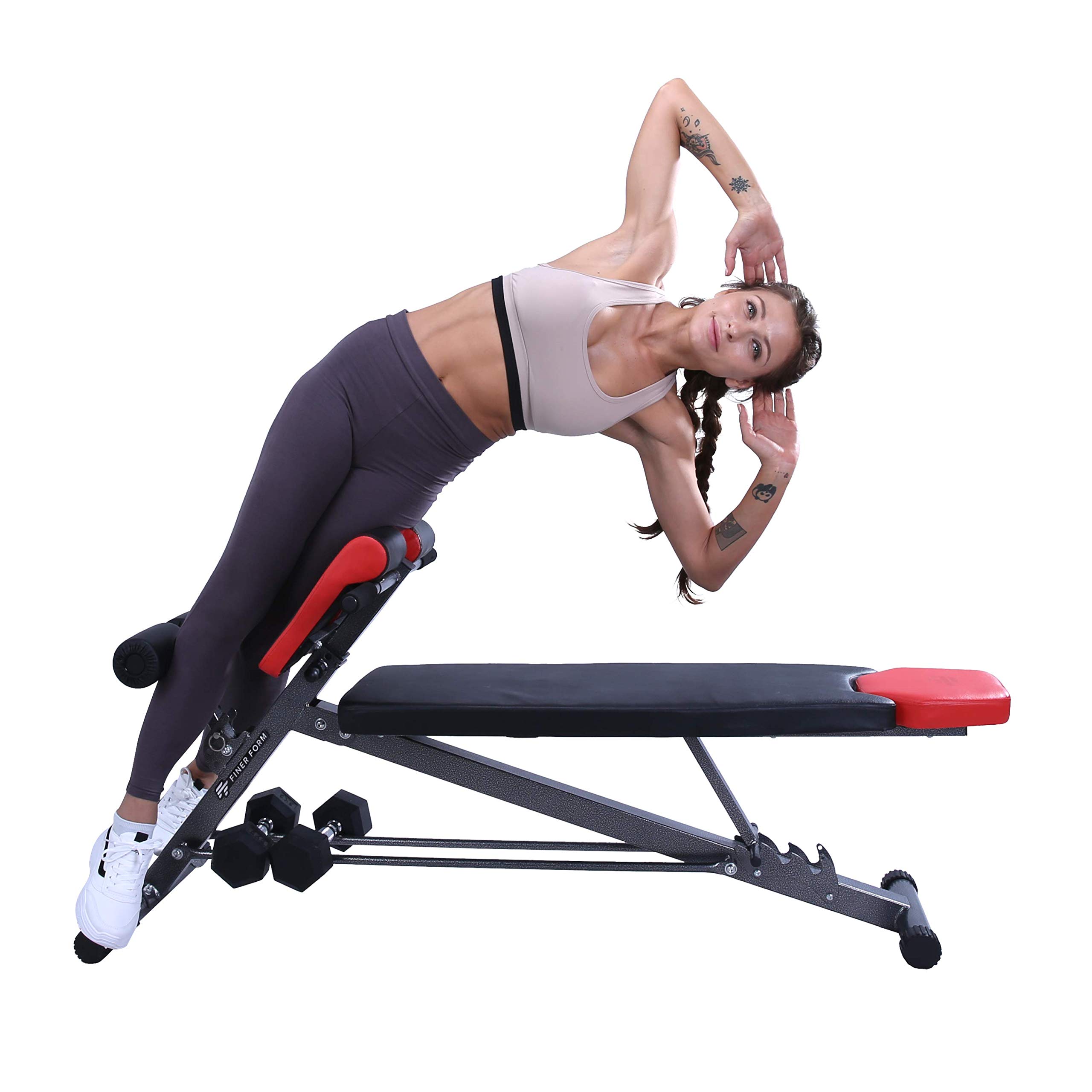Finer Form Multi-Functional Weight Bench for Full All-in-One Body Workout – Hyper Back Extension, Roman Chair, Adjustable Ab Sit up Bench, Decline Bench, Flat Bench