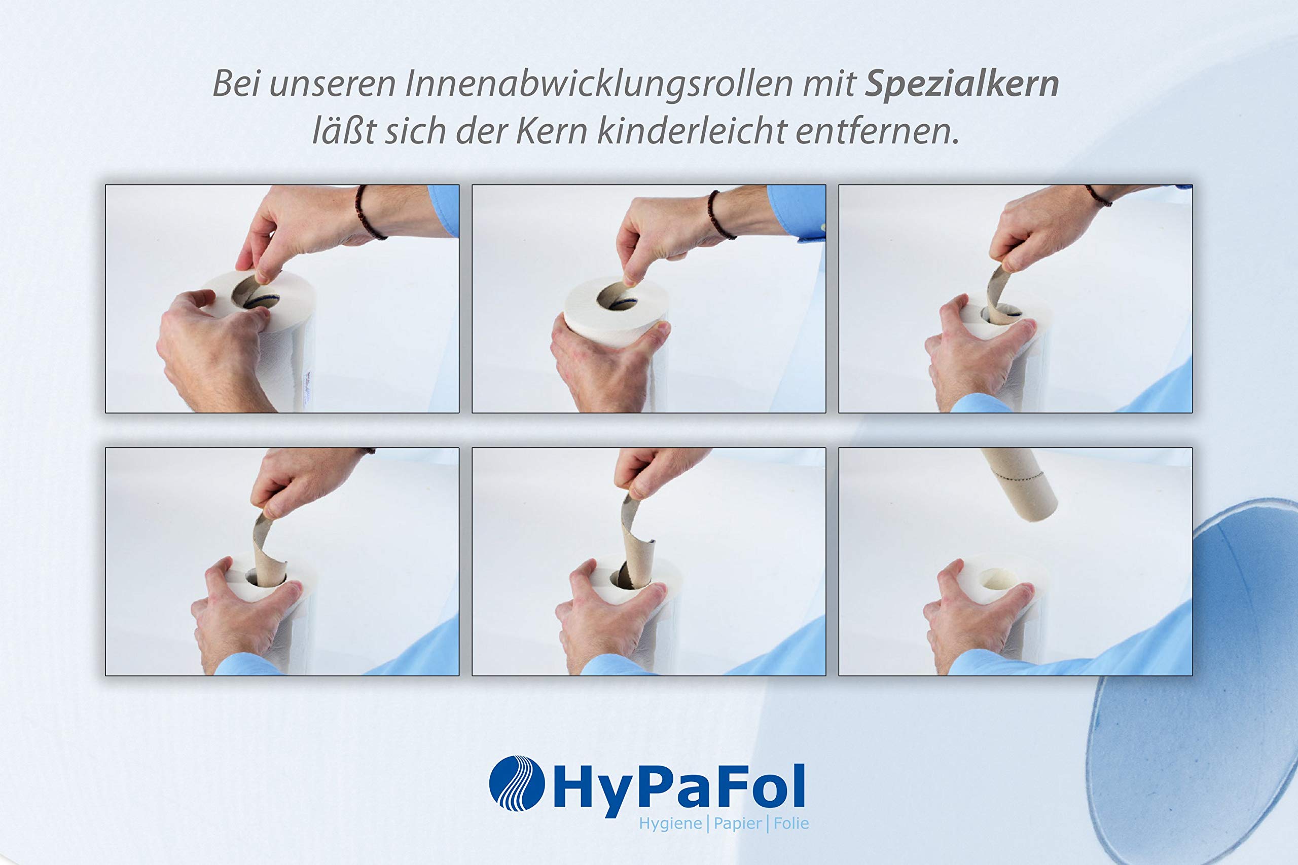 Hypafol Handtuch-Papierspender Set | Papierhandtuchrollen-Spender mit Innenabzug (Centerfeed) | modernes Design, weiß | Sichtfenster zur Verbrauchskontrolle | inkl. 6 Rollen Handtuchpapier