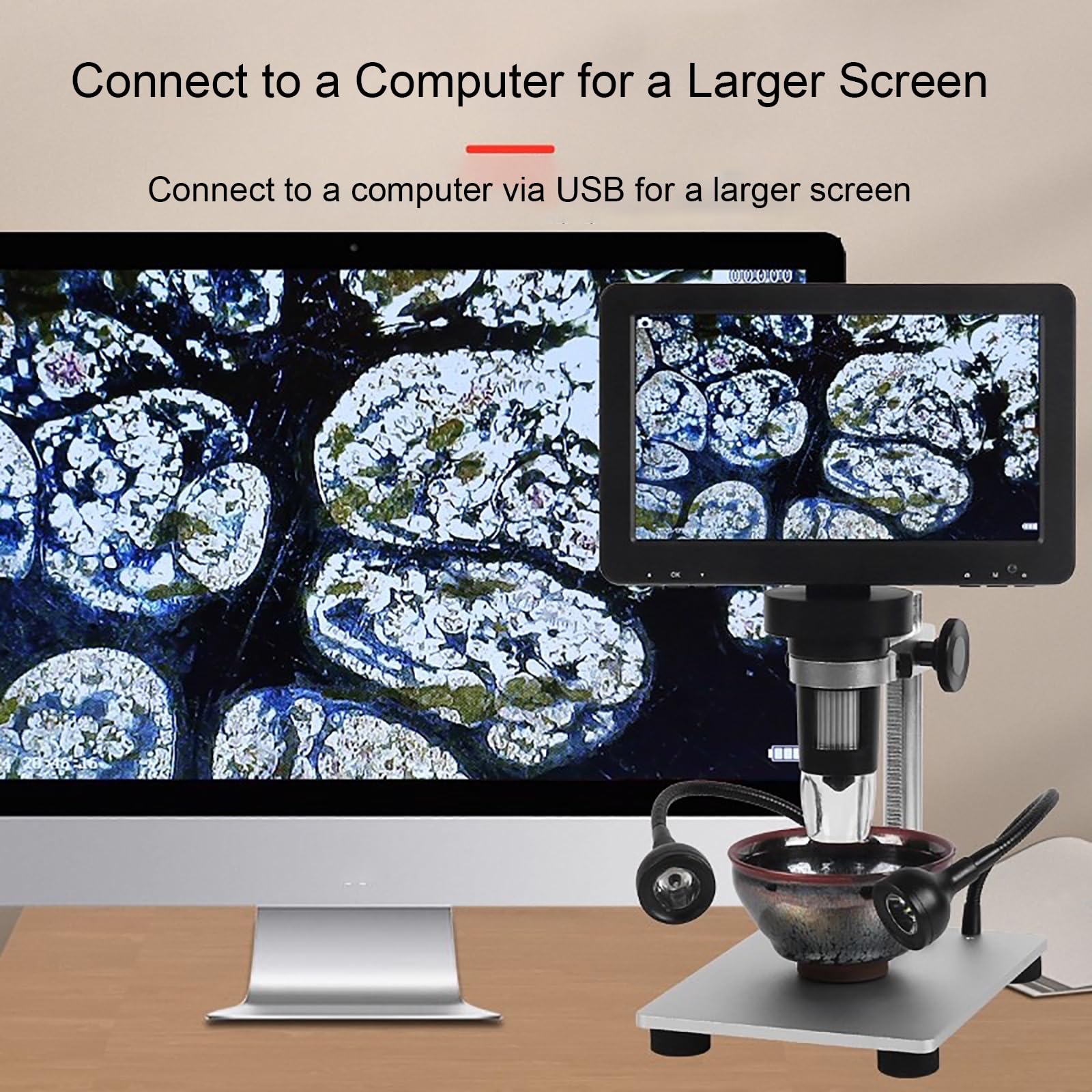 Microscopio Digital LCD de 18 cm, Aumento de 1200X, 8 Luces, Microscopio Electronico, para Adultos y Niños, Inspección de Diamantes, Monedas y Valoración de Gemas