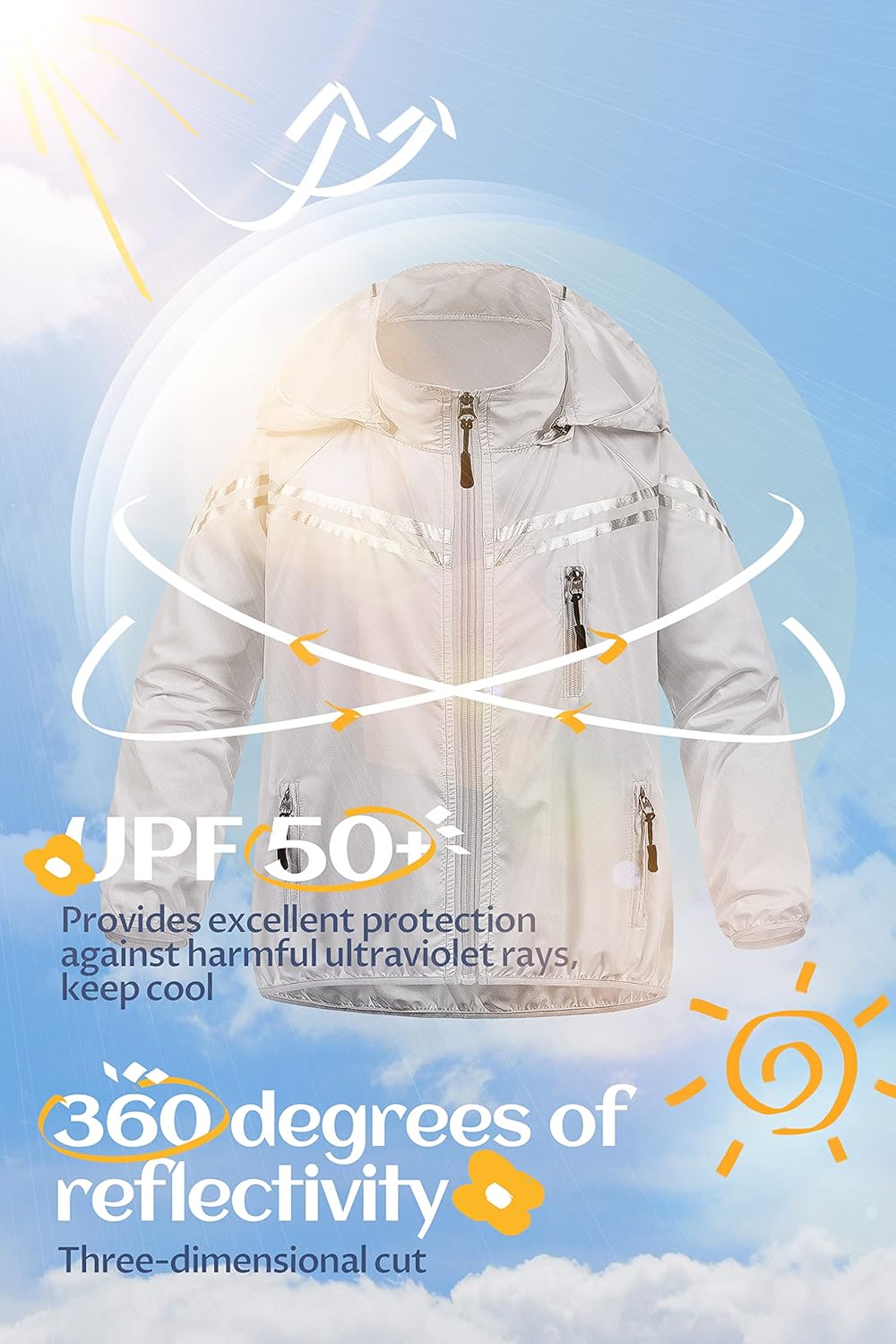 CREATMO US Boys Girls Rain Coat Kids Reflective Cycling Jacket Waterproof Packable Children Windbreaker With Removable Hood