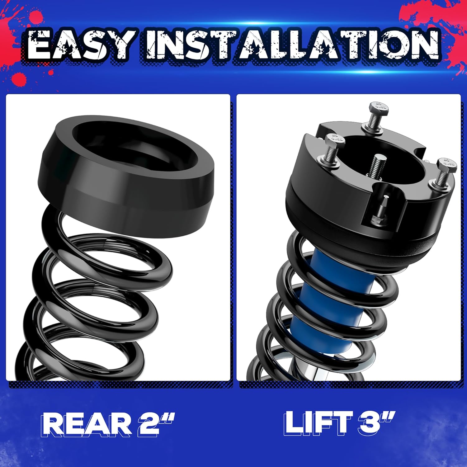 KSP 4Runner Full Leveling Lift Kits, 3"Front Suspension Strut Spacers and 2" Rear Polyurethane Coil Spring Spacers fit for 2003-2024 4Runner 2003-2015 Fj Cruiser 2WD 4WD (Black)