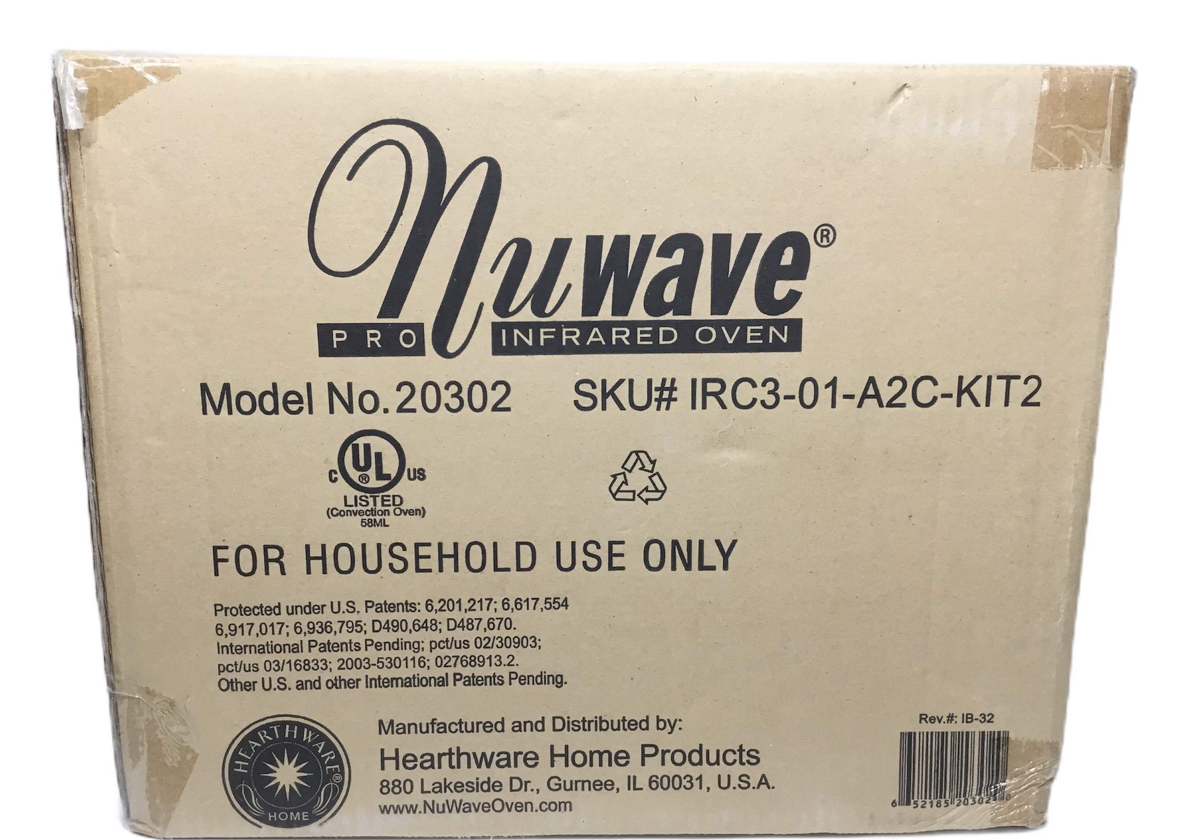 NuWave Infrared Oven packaging box showing model number 20302 and SKU IRC3-01-A2C-KIT2