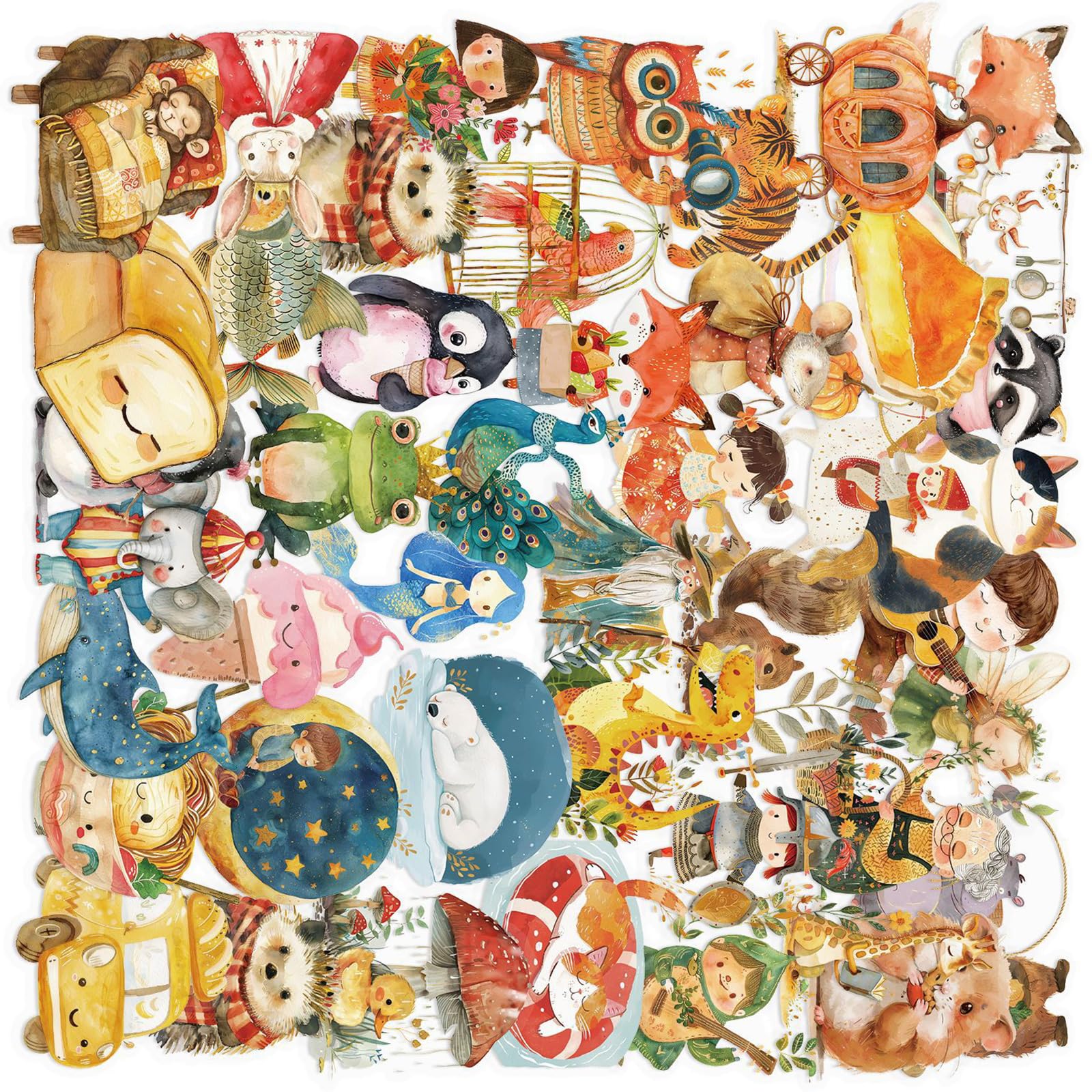 50 Sheets Fairies Tale Watercolor Sticker Reward Decorative Label Scrapbook Luggage for Laptop Retro