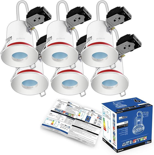 6X GU10 Bathroom IP65 Fire Rated Fixed Downlight White Brite-R LED Spotlight Recessed Ceiling Light Fitting Die-Cast Aluminium IP65 Rated CE Approved Easy Installation 2 Year Warranty No Bulb
