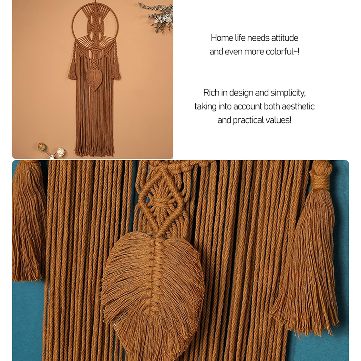 Atrapasueños Macramé para Dormitorio, Decoración De Pared Atrapasueños para Adultos, Colgante Bohemio Grande con Hojas Y Borlas Tejidas, Adorno Decoración Hogar, Regalo Artesanal, 30 * 100cm