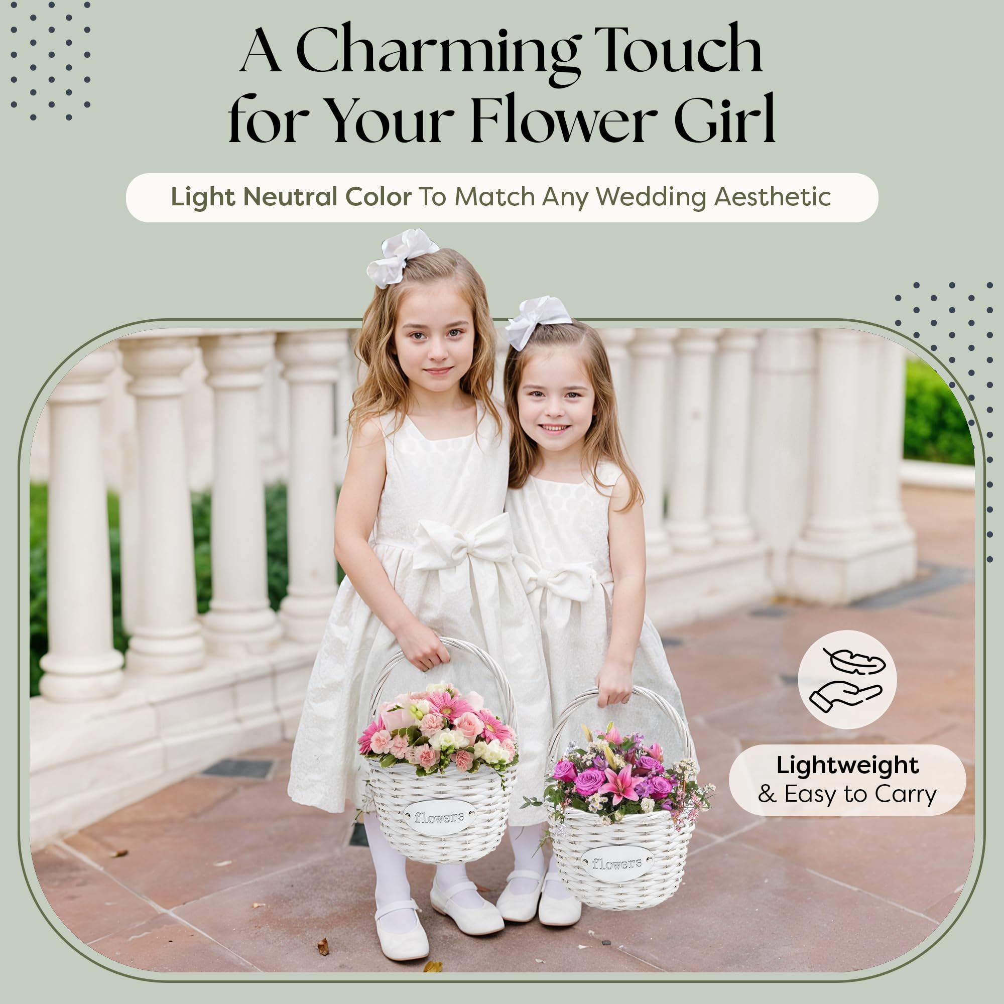 DI BRAIES Flower Girl Basket (Set of 2) | Handcrafted Natural Wicker Flower Baskets for Flower Girl - Premium Wedding Basket with Water Resistant Liner - Perfect for Weddings, Parties & Home Décor