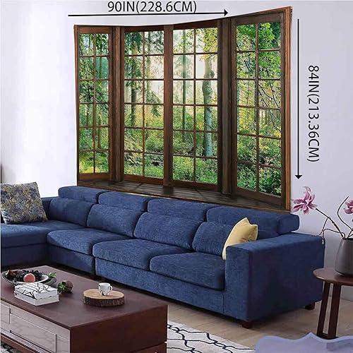 Miniatura 4 de Aidatain Tapiz natural de bosque verde para ventana, tapiz estético de pared para dormitorio, franela de 90 pulgadas de largo x 84 pulgadas de