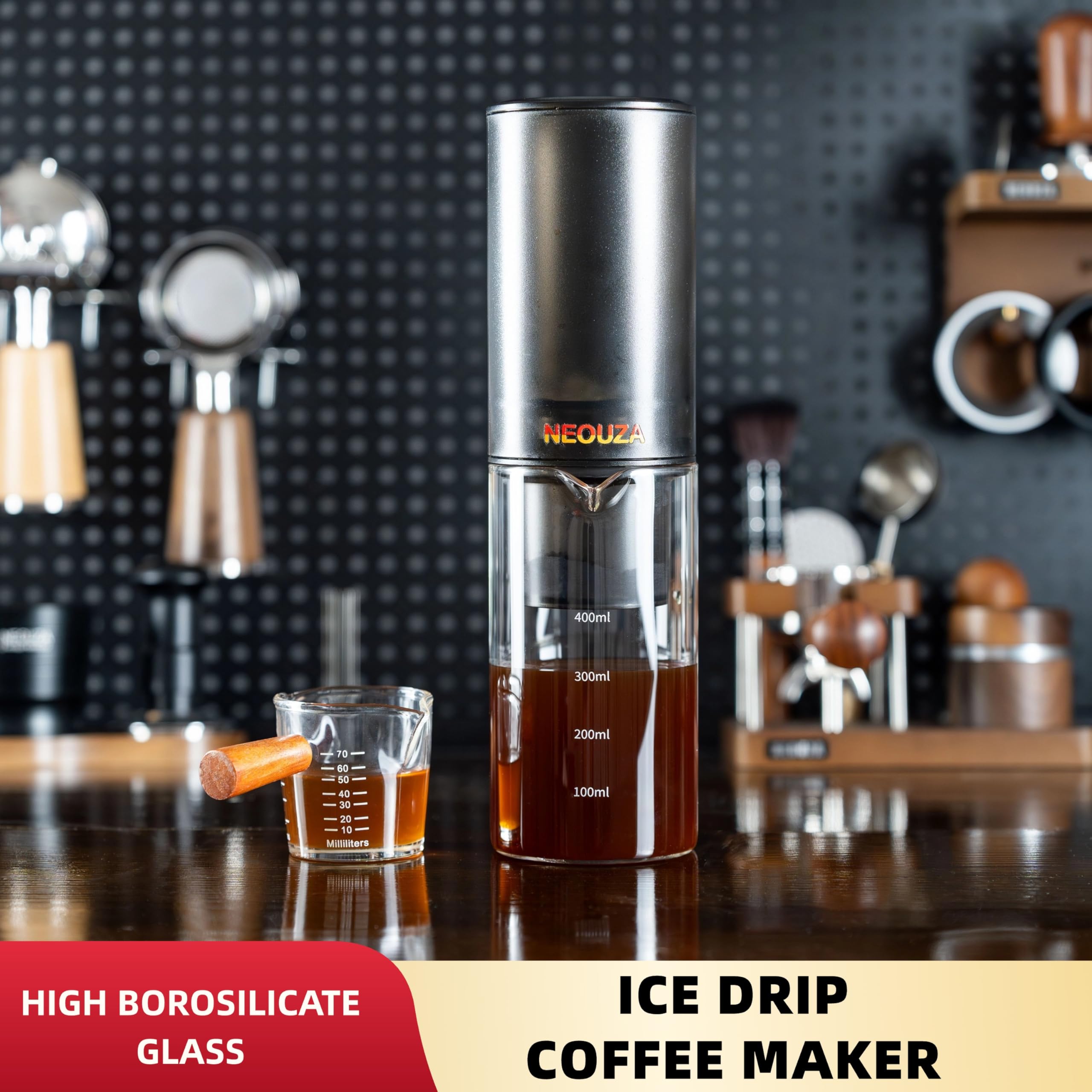 Cafetière à infusion à froid, machine à café glacé 400 ml verre borosilicate, réglage vitesse infinie