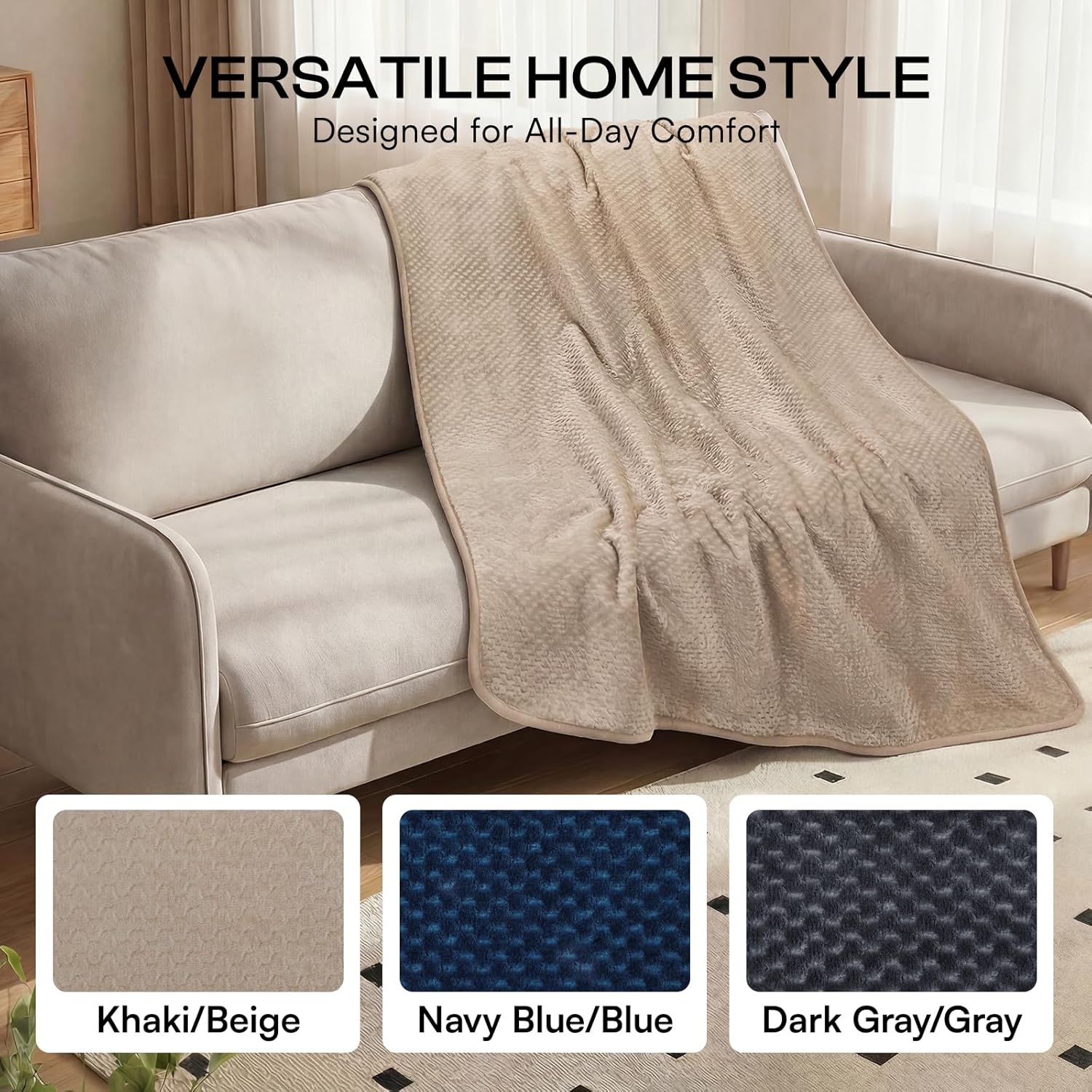 Luciphia Waterproof Blanket for Large Dog Ultra-Soft & Calming Pet Throw Reversible Warm Fleece Durable Furniture Crate Couch Bed Cover Protector Machine Washable Leakproof Beige L (65''x57'')