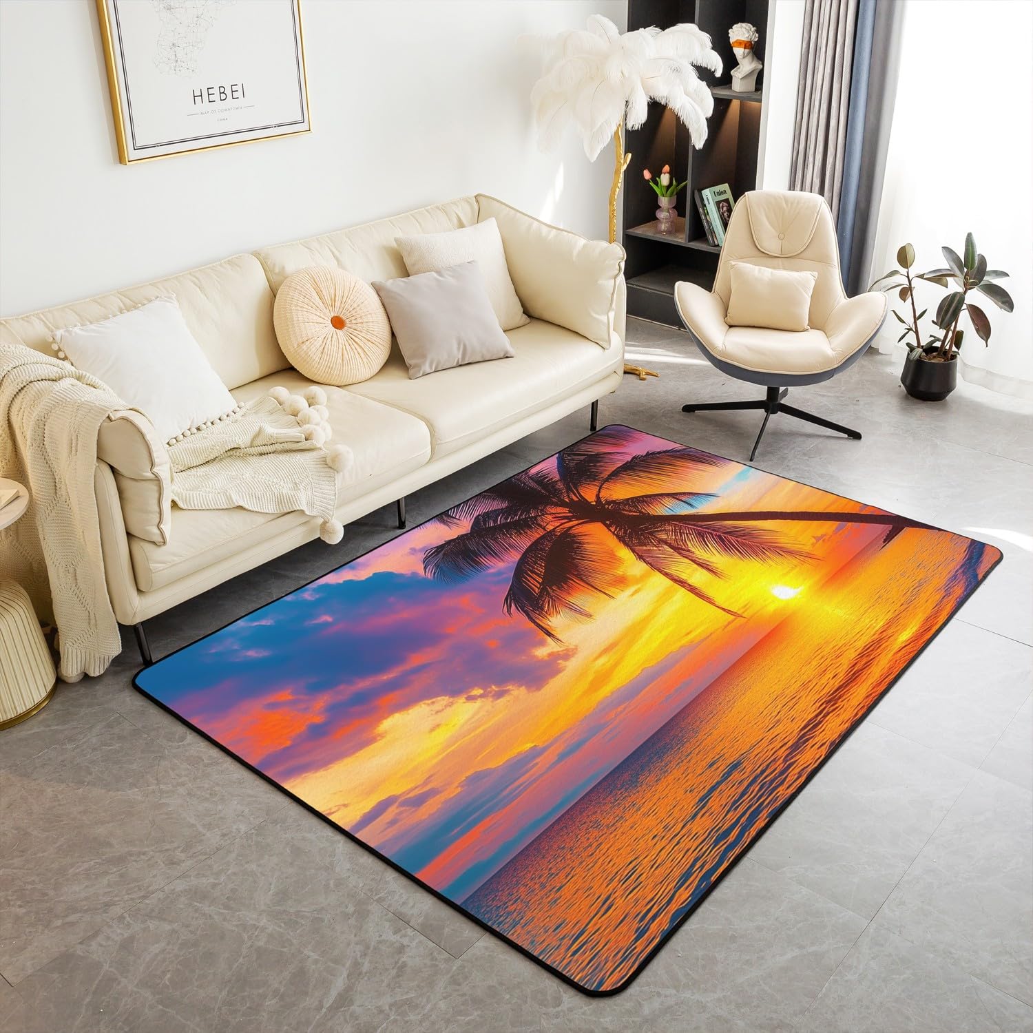 Tapis de plage hawaïen 1,5x2,1m lavable et antidérapant pour le salon