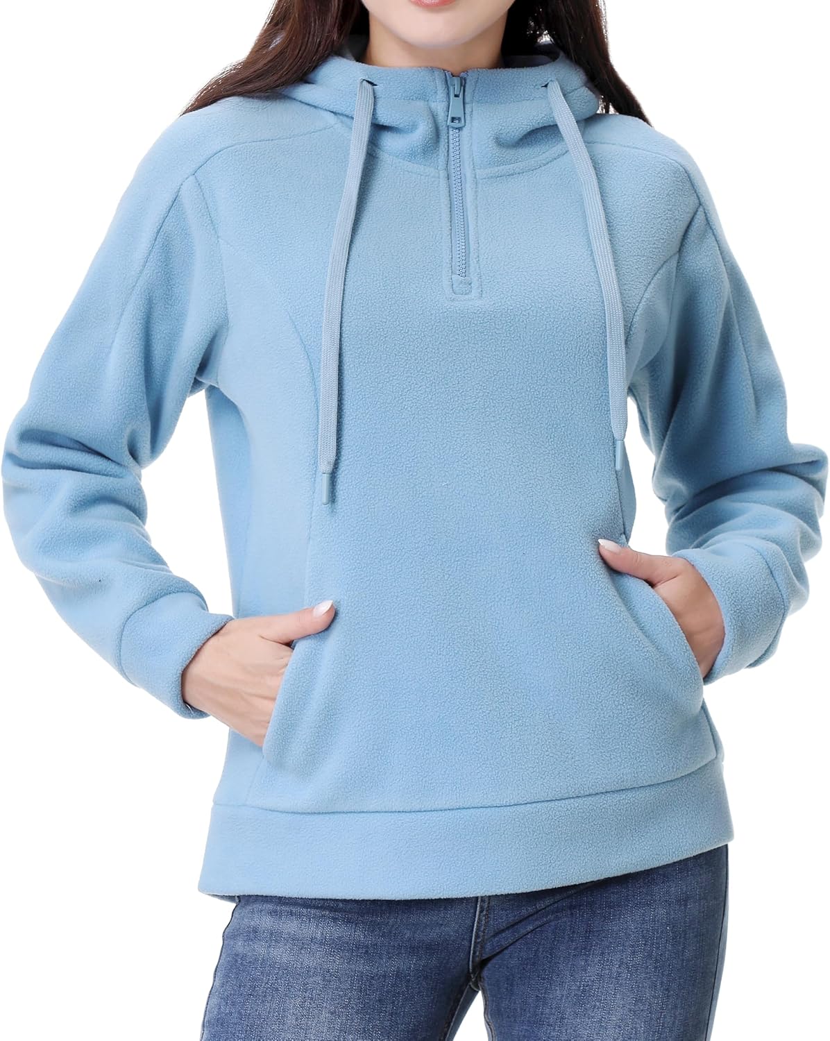 GIMECEN Women's Polar Fleece Hoodies Quarter Zip Sweatshirt Long Sleeve Sweaters Casual Pullover Jacket with Pocket - Image 2