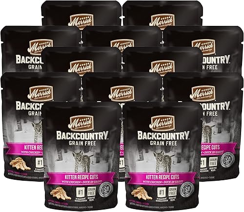 Merrick Backcountry - Alimento húmedo natural para gatos, cortes de receta de gatitos con pollo y pato en salsa, vitaminas y minerales añadidos,