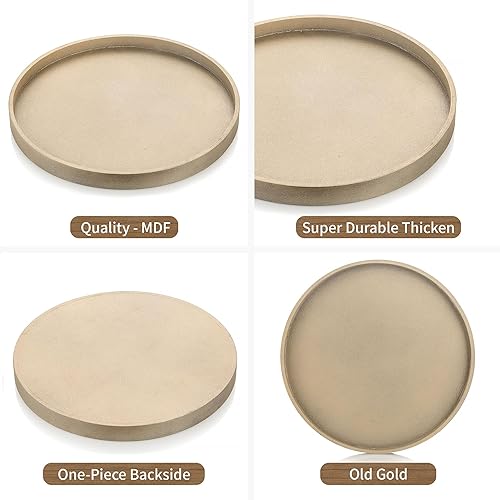 Vista 5 de Hanobe Bandeja portavelas: Plato de vela redondo de madera dorado champán Centro de mesa decorativo Pequeñas bandejas de pilar para sala de estar