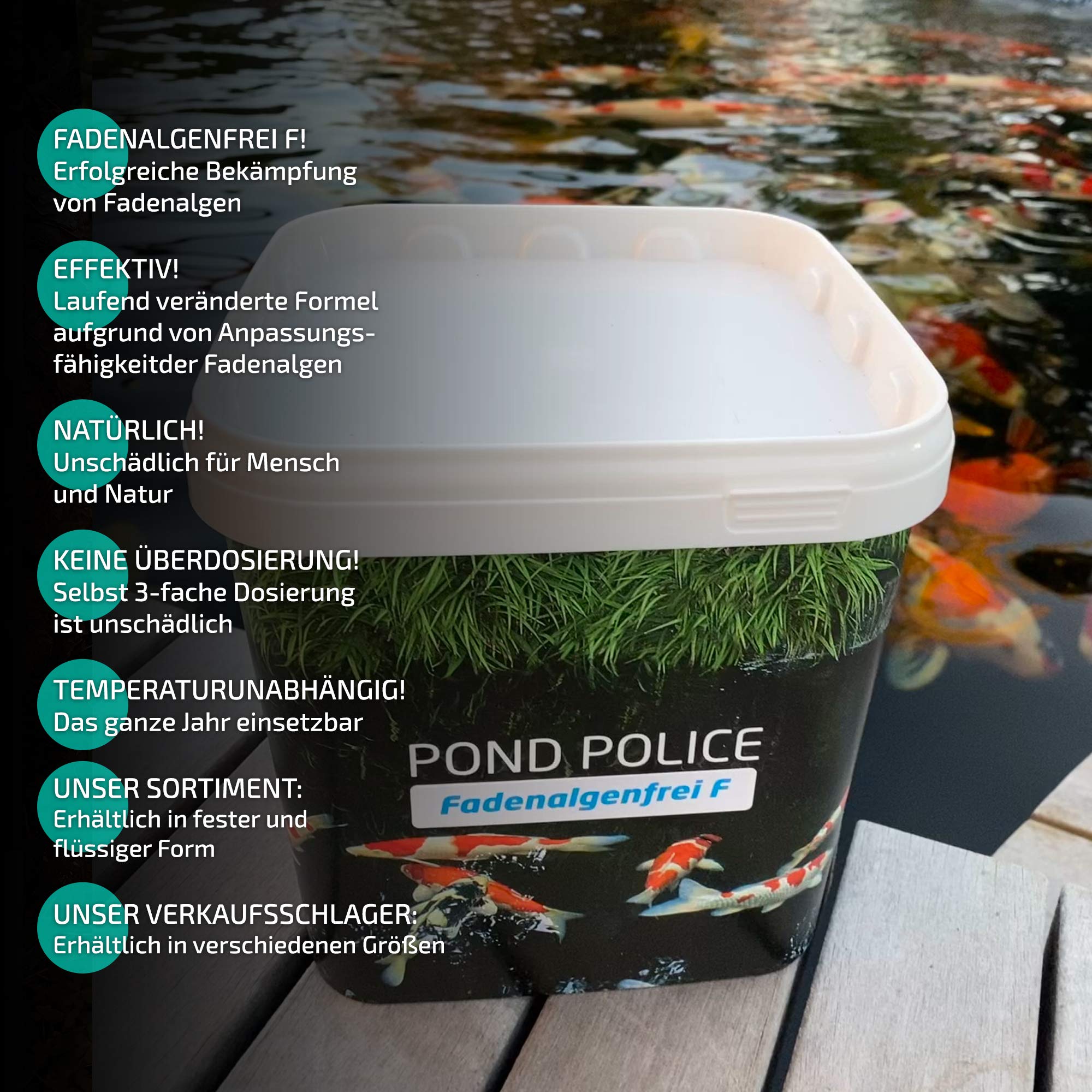 Fadenalgenfrei F • Fadenalgenvernichter 5kg • Ganzjähriger Algenvernichter für Teich • Phosphatfreier Fadenalgenvernichter Teich