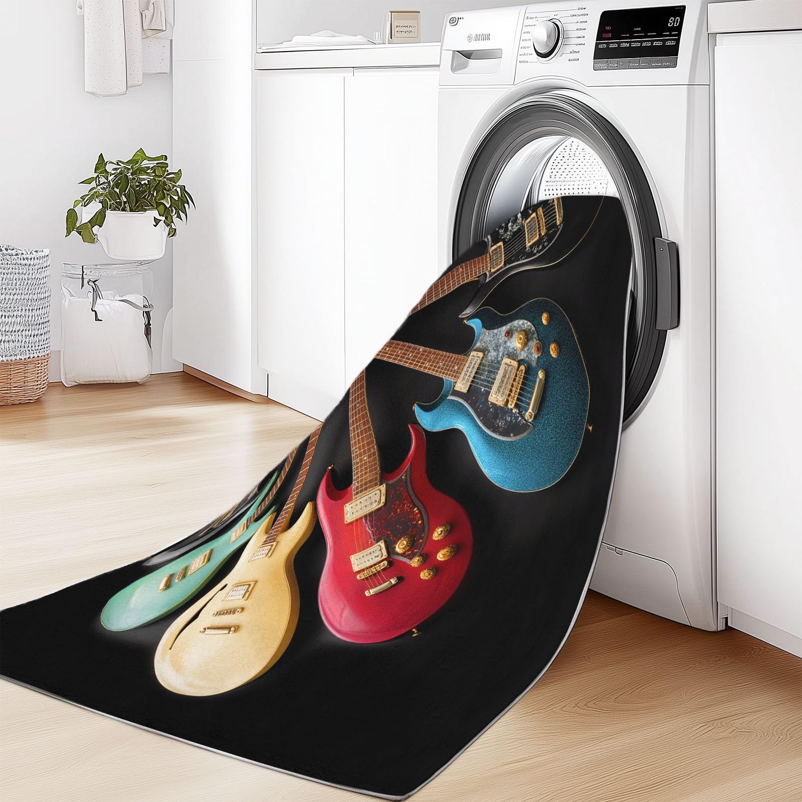Tapis Poils Courts 120 x 170 cm, Musique Surréaliste Numérique GuitareTapis de Salon Doux Idéal Antidérapant et Lavable en Machine, Noir Antifouling Moquette pour Les Chambre et Les Couloirs